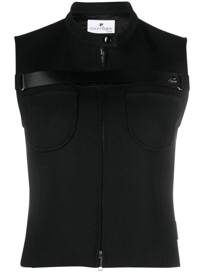 Courrèges strap-detail twill gilet - Black von Courrèges