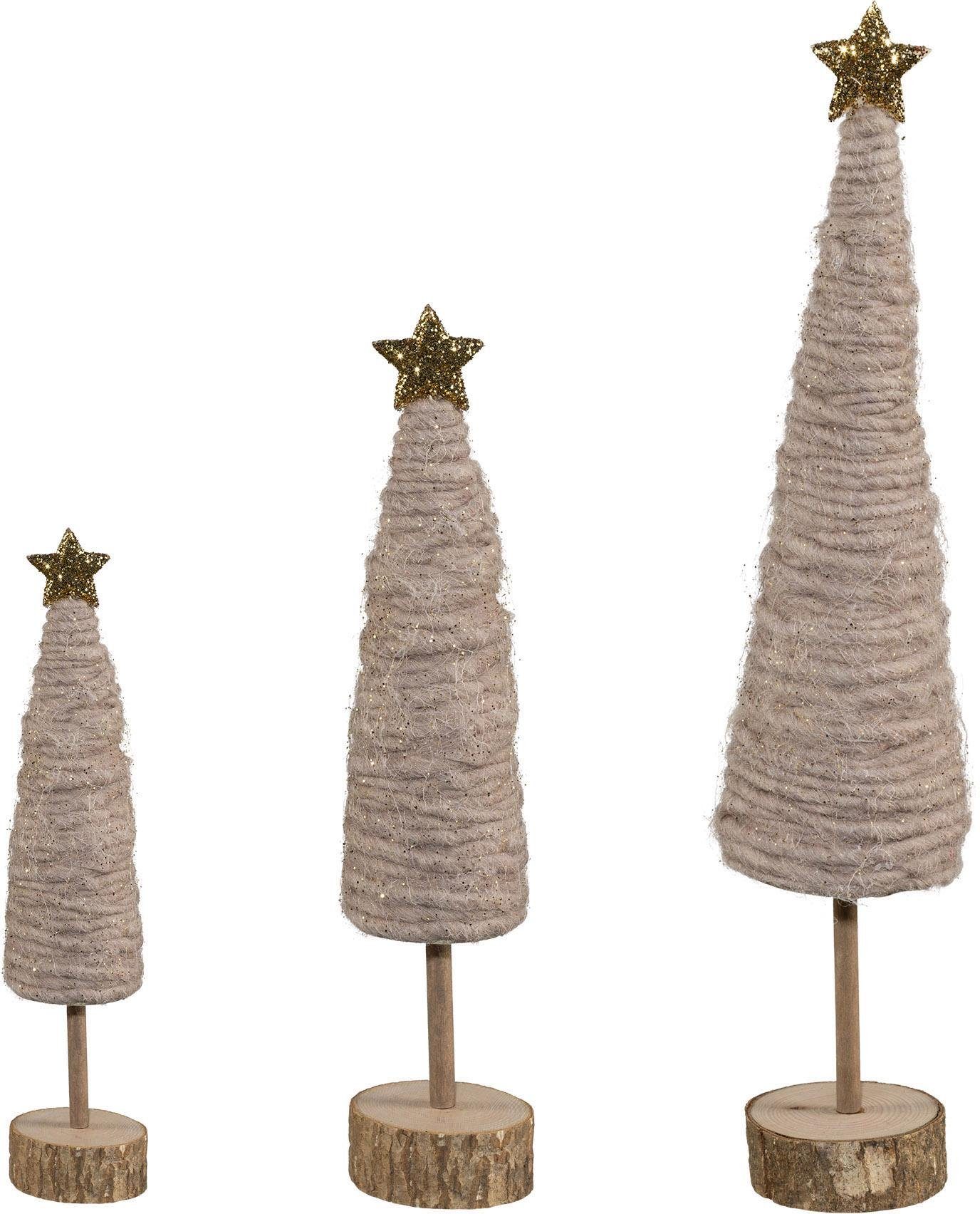 Creativ deco Dekobaum »Weihnachtsdeko«, aus Holz und Wolle, Höhe 25 / 33 /46 cm von Creativ deco