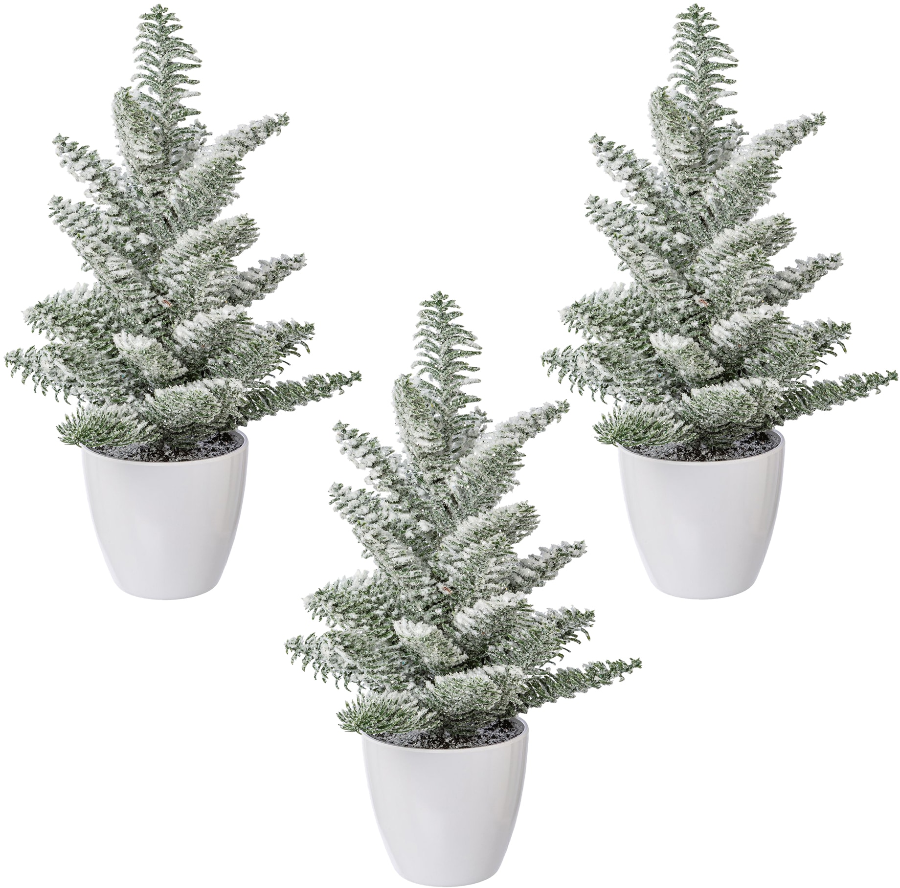 Creativ deco Künstlicher Weihnachtsbaum »Weihnachtsdeko, künstlicher Christbaum, Tannenbaum«, Nobilistanne, 3er Set, mit beschneiter Optik, inkl. Übertopf von Creativ deco