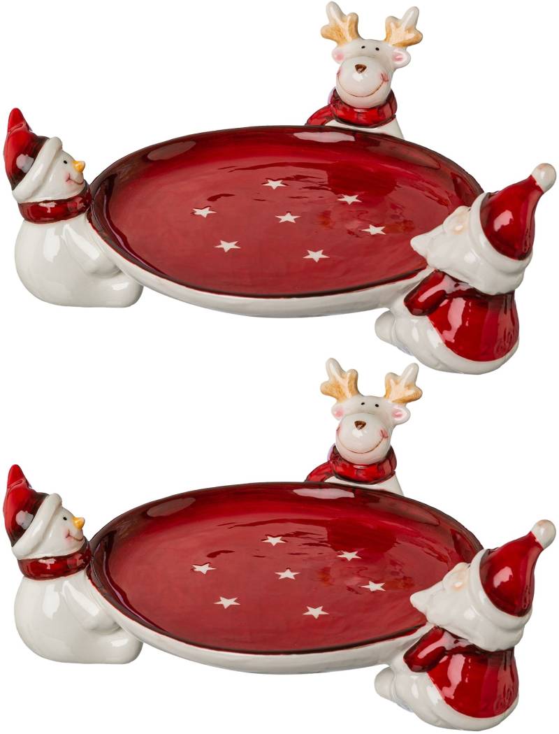 Creativ home Gebäckteller »Weihnachtsdeko rot«, (Set, 2 tlg.), mit Weihnachtsfiguren, Ø ca. 16 cm von Creativ home