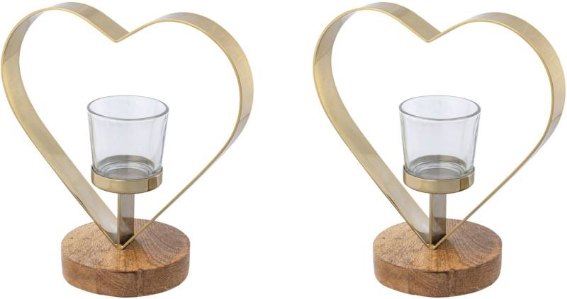 Creativ home Teelichthalter »Kerzenhalter Herz«, (Set, 2 St.), aus Holz, Edelstahl und Glas von Creativ home