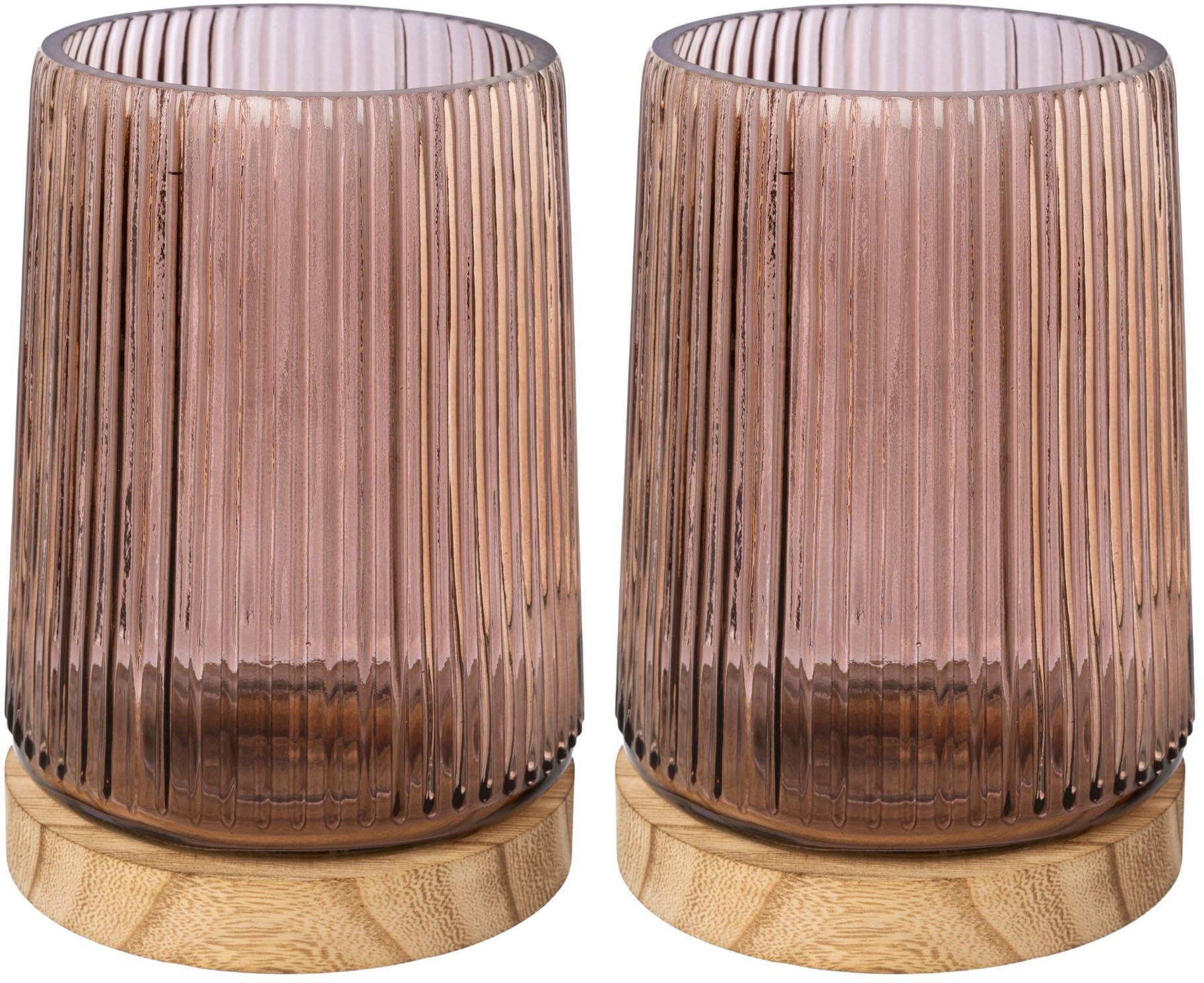 Creativ home Windlicht »TRIEST«, (Set, 2 St.), Kerzenhalter aus Glas, mit Holzfuss von Creativ home