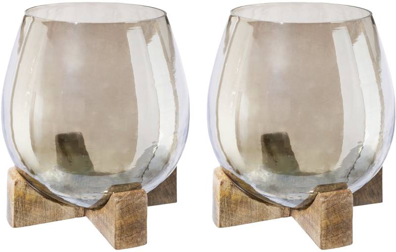 Creativ home Windlicht »Teelichthalter«, (Set, 2 St.), aus Glas und Holz, Höhe ca. 17 cm von Creativ home