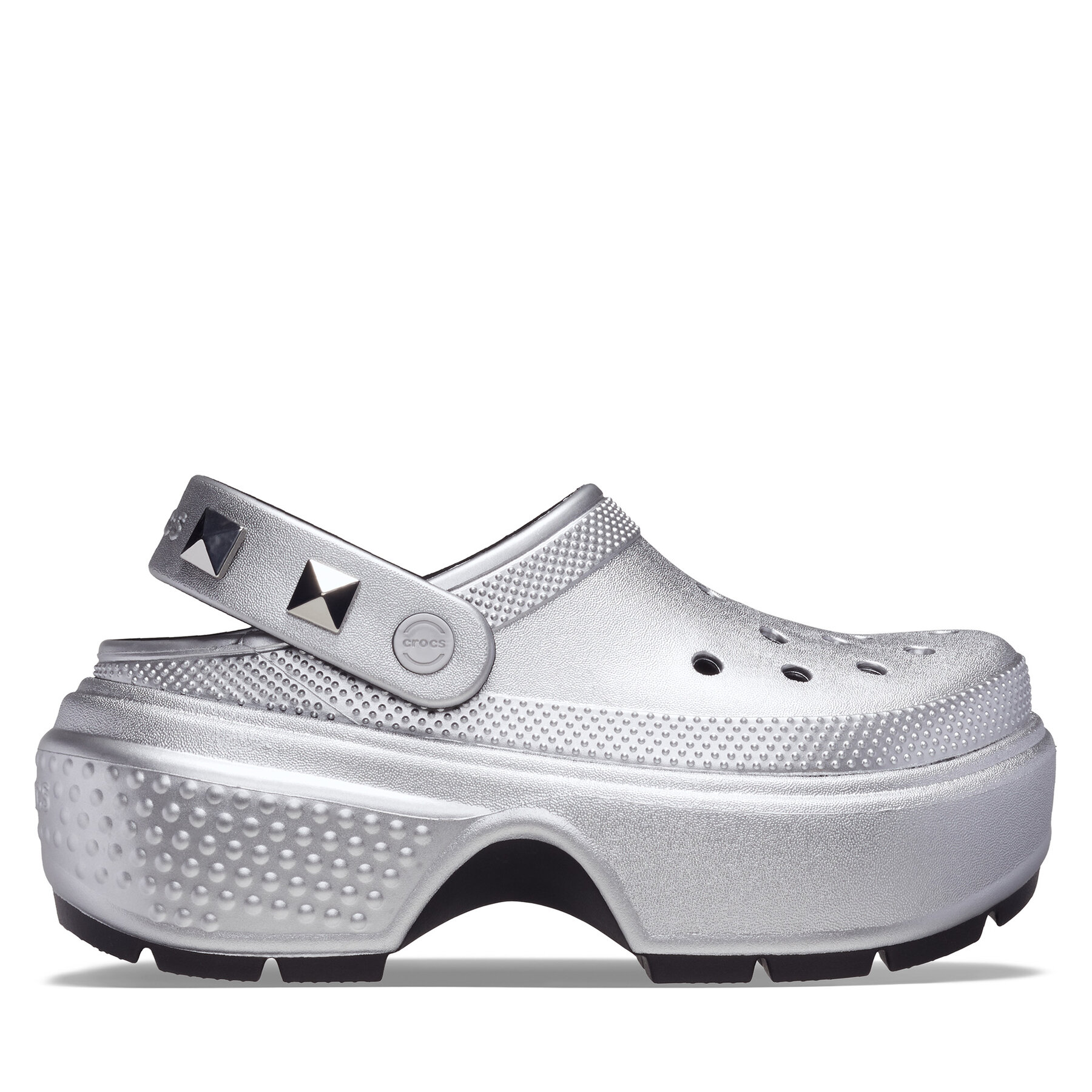 Pantoletten Crocs Stomp Metallic Clog 210362 Silberfarben von Crocs