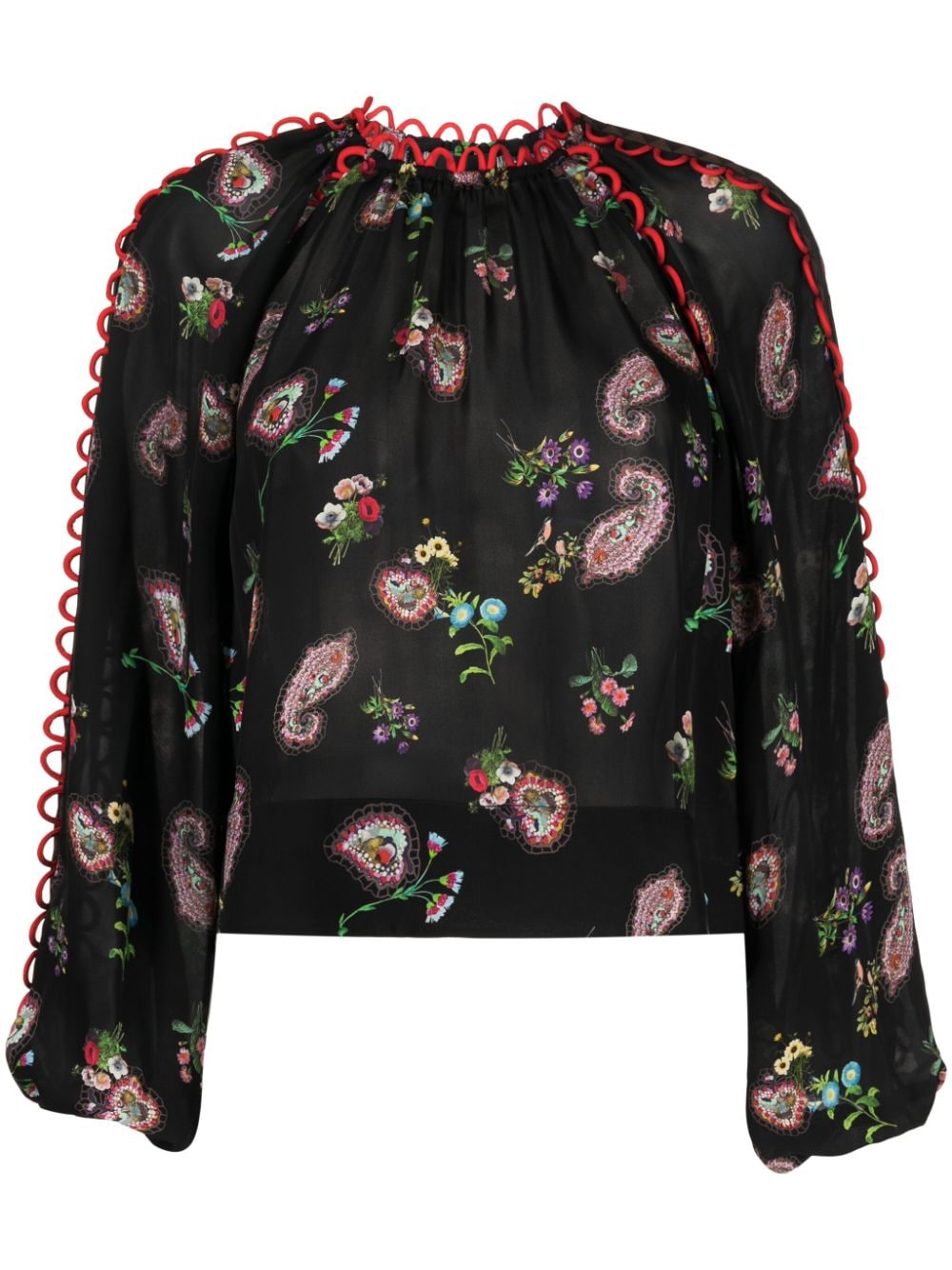 Cynthia Rowley scallop-trim paisley-print silk blouse - Black von Cynthia Rowley