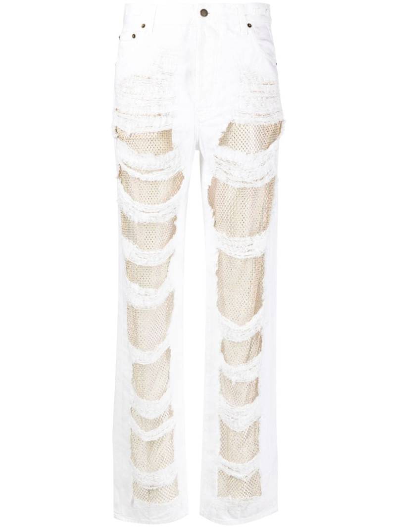 DARKPARK ripped design cotton jeans - White von DARKPARK