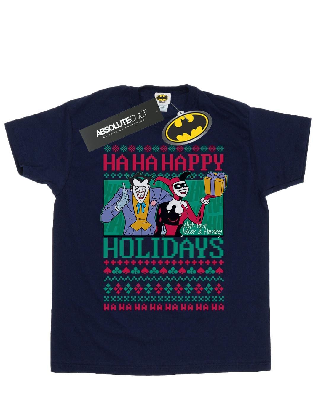 Joker And Harley Quinn Ha Ha Happy Holidays Tshirt Herren Marine 5XL von DC COMICS