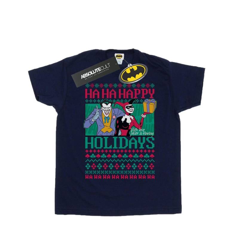 Joker And Harley Quinn Ha Ha Happy Holidays Tshirt Herren Marine 5XL von DC COMICS