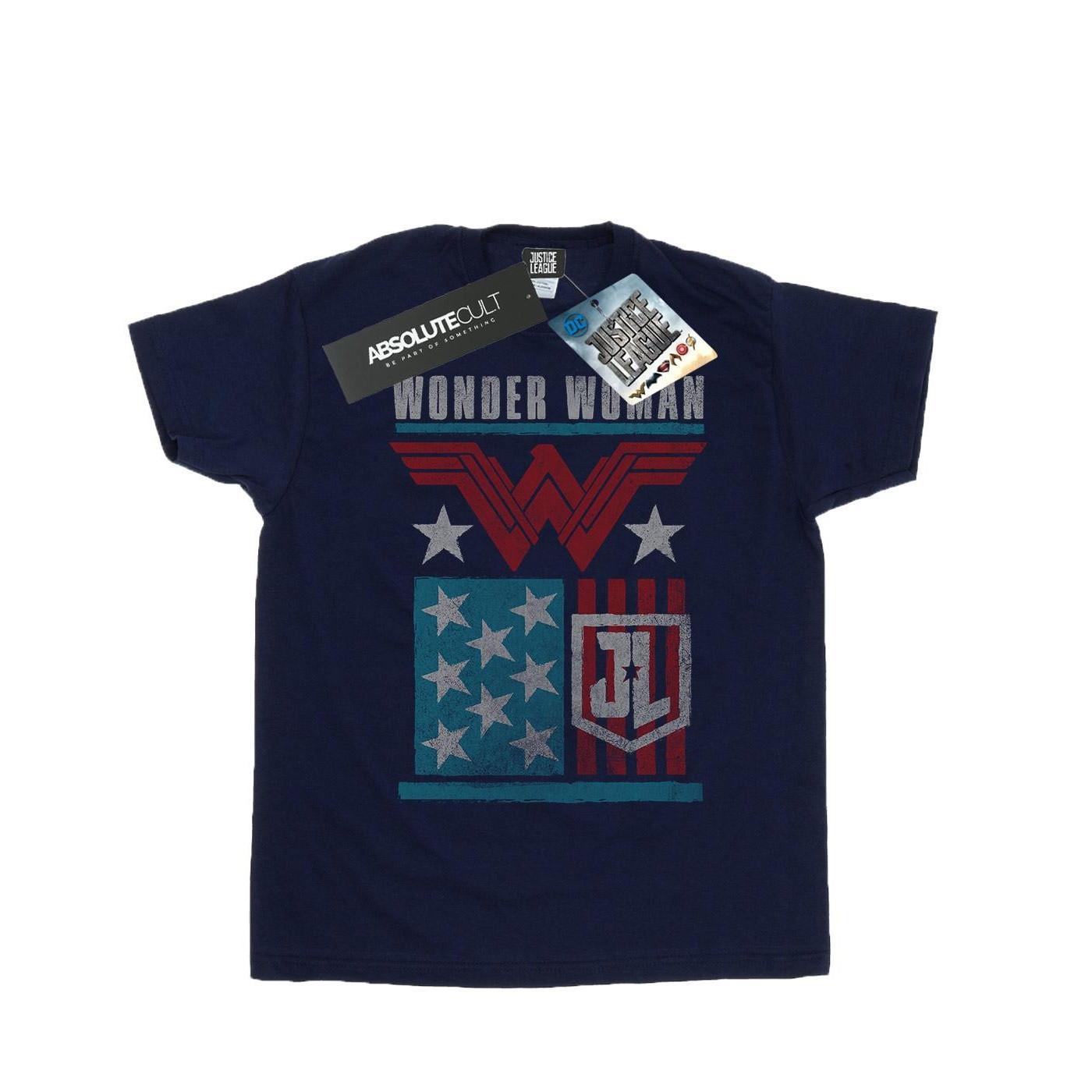 Justice League Movie Wonder Woman Flag Tshirt Damen Marine S von DC COMICS