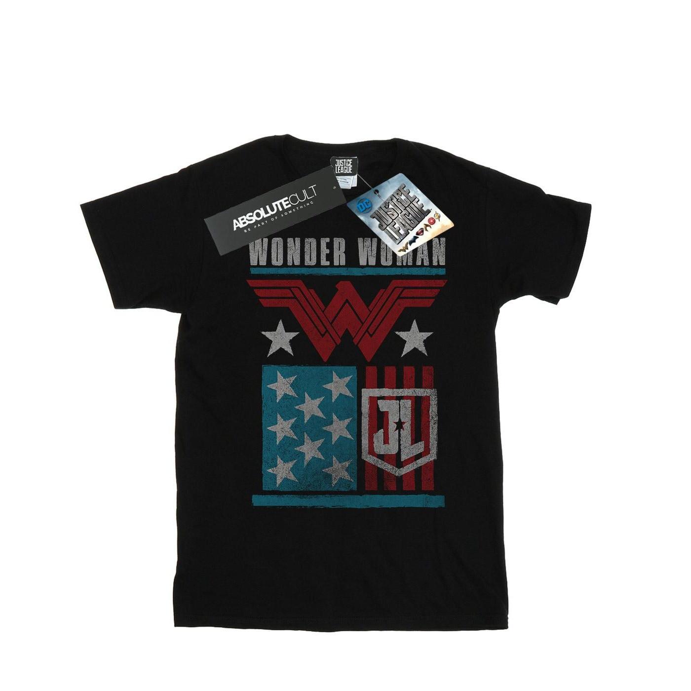 Justice League Movie Wonder Woman Flag Tshirt Damen Schwarz S von DC COMICS