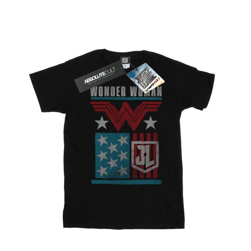 Justice League Movie Wonder Woman Flag Tshirt Damen Schwarz S von DC COMICS