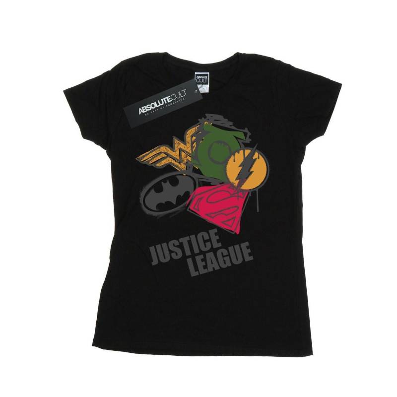 Justice League Spray Logos Tshirt Damen Schwarz M von DC COMICS