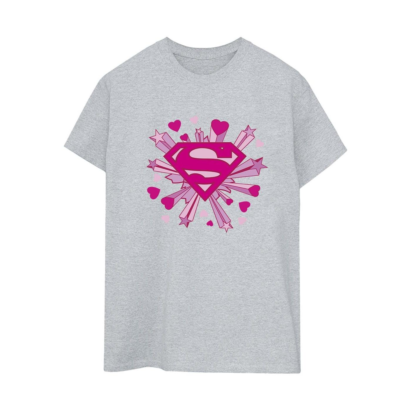 Superman Pink Hearts And Stars Logo Tshirt Damen Grau S von DC COMICS