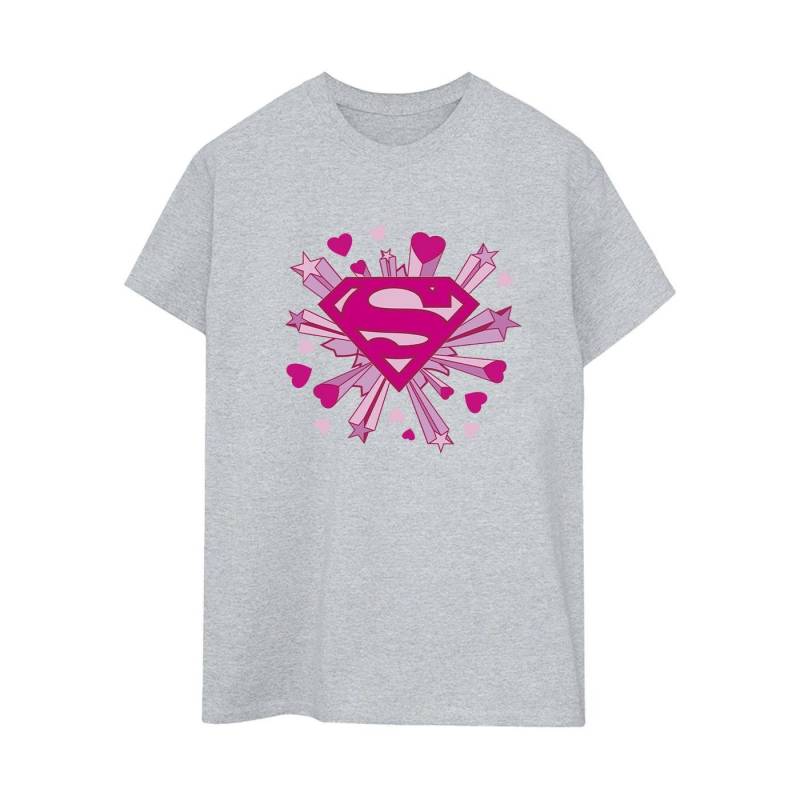 Superman Pink Hearts And Stars Logo Tshirt Damen Grau XXL von DC COMICS