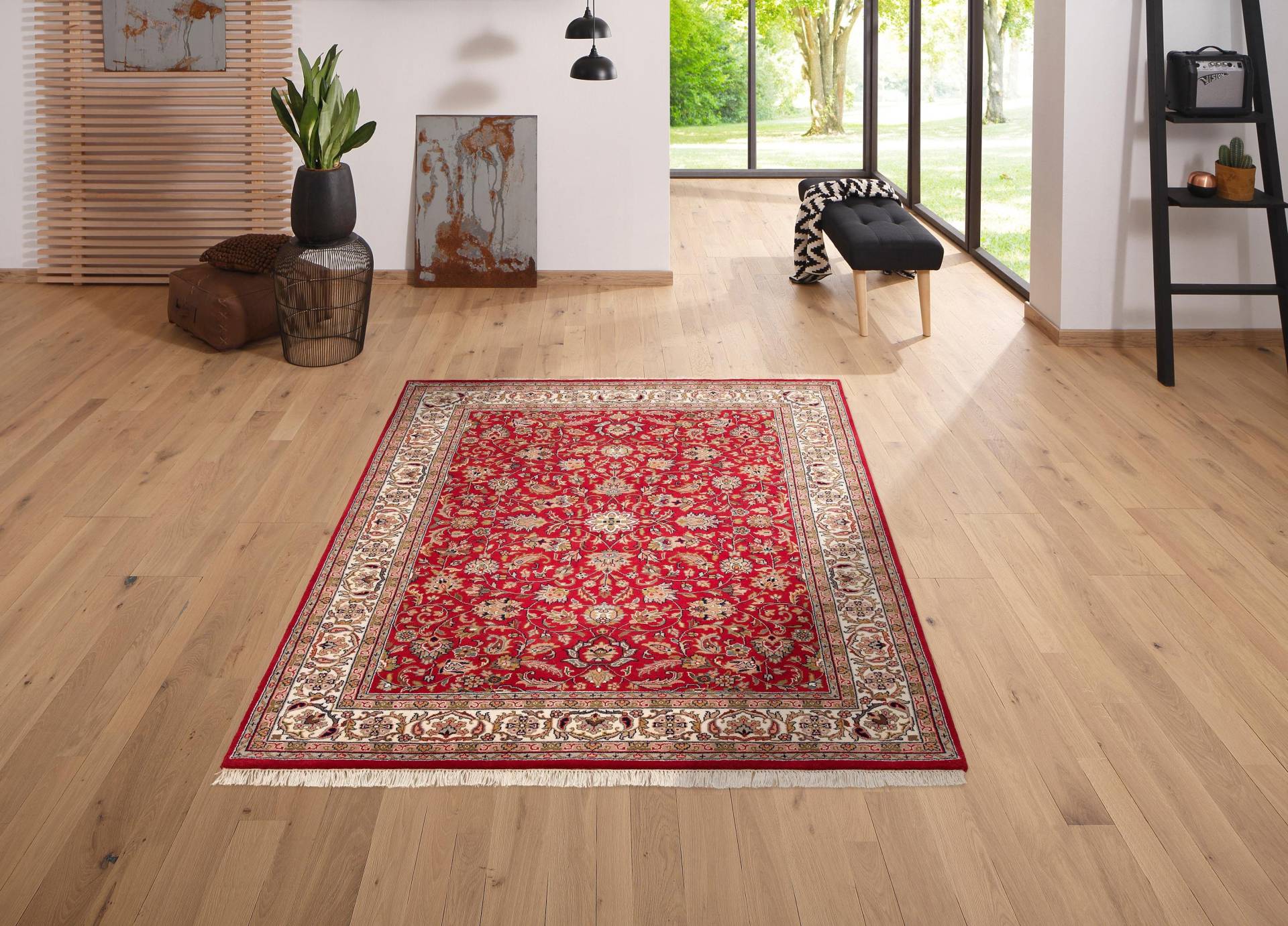 Home affaire Orientteppich »Aras«, rechteckig, 12 mm Höhe, handgeknüpft, reine Wolle, mit Fransen, Wohnzimmer Home affaire Orientteppich »Aras«, rechteckig, 12 mm Höhe, handgeknüpft, reine Wolle, mit Fransen, Wohnzimmer von home affaire