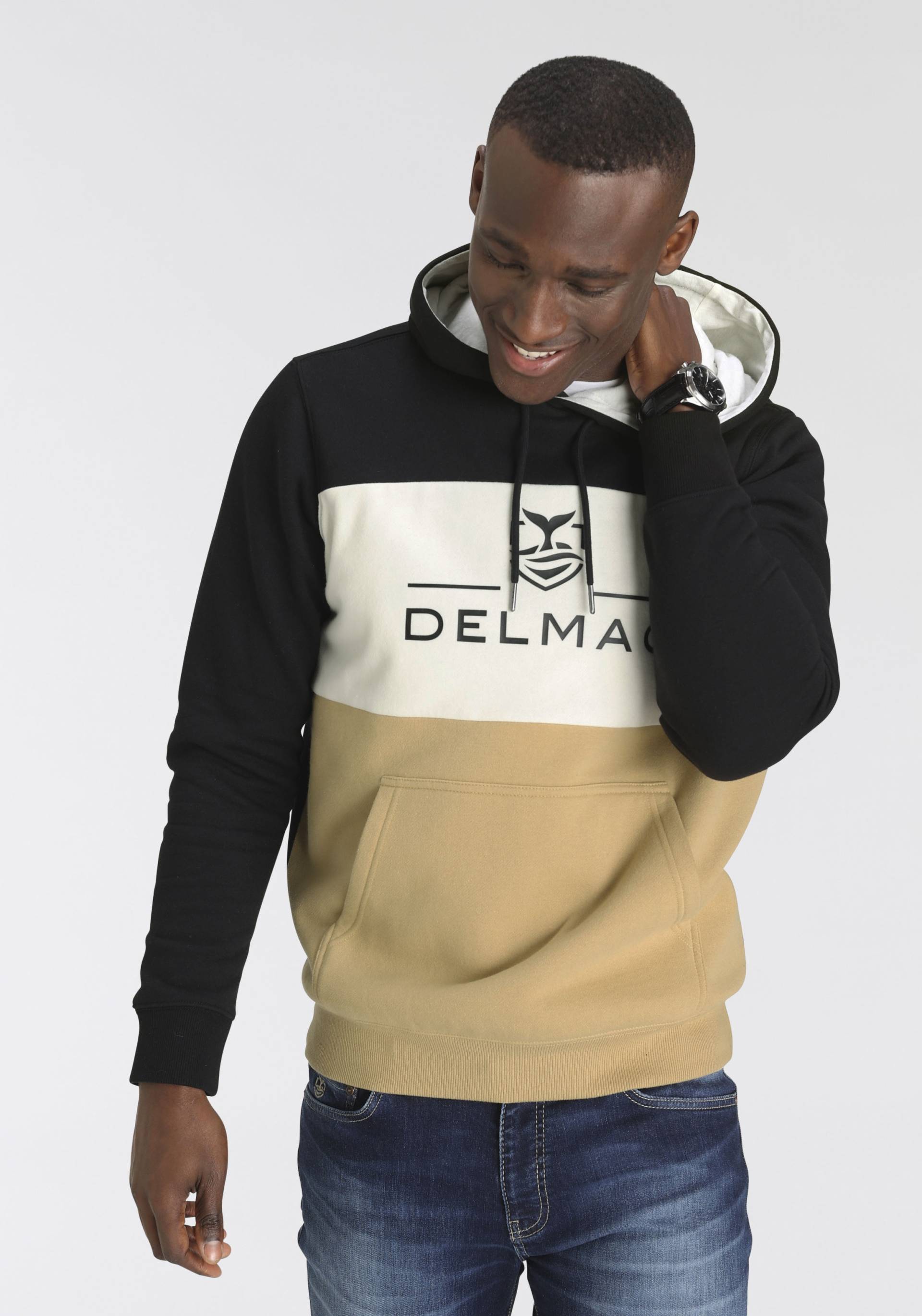 DELMAO Kapuzensweatshirt, Langarm, lockere Passform, Colourblocking-Optik, mit Kapuze DELMAO Kapuzensweatshirt, Langarm, lockere Passform, Colourblocking-Optik, mit Kapuze von DELMAO
