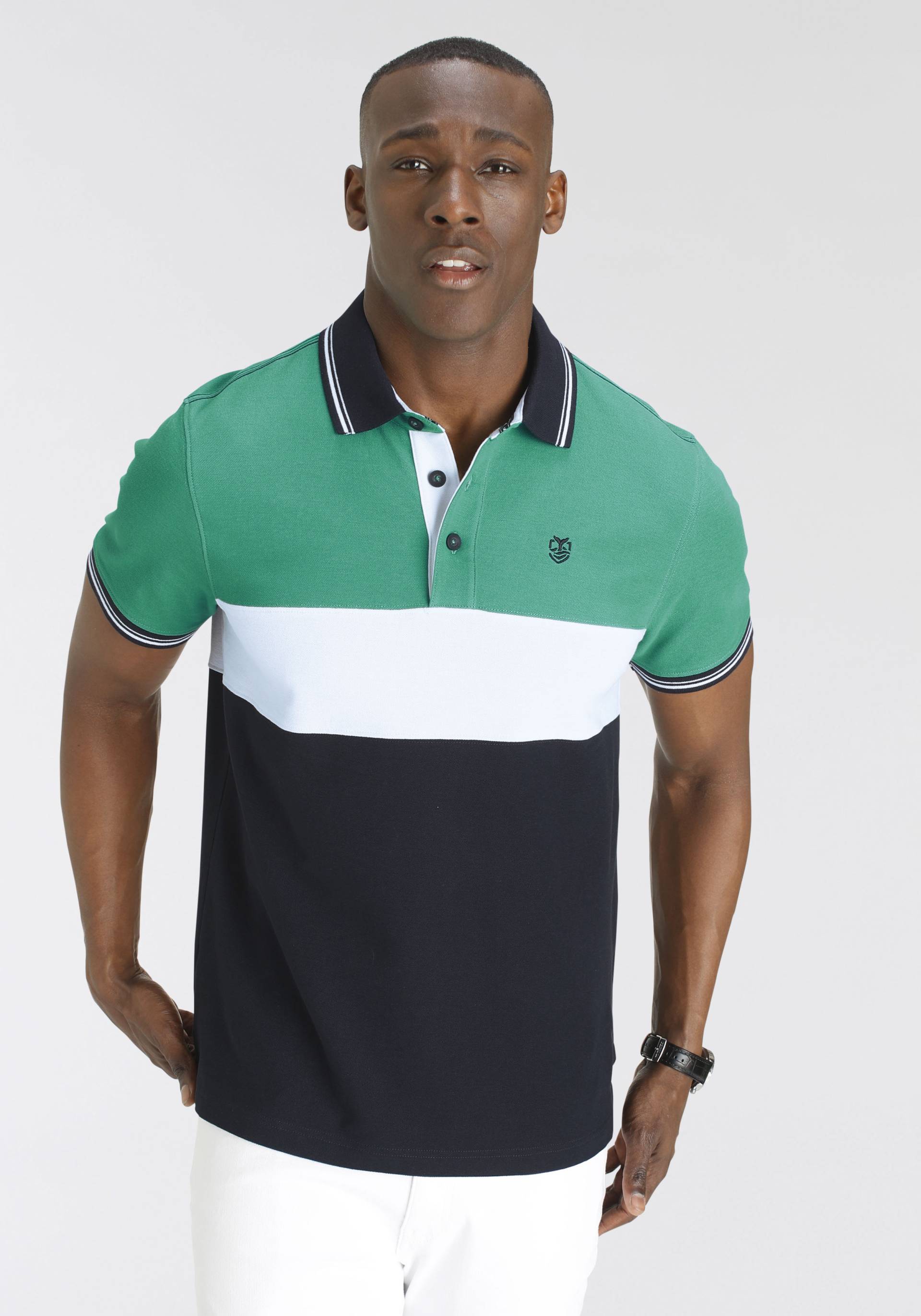 DELMAO Poloshirt, Kurzarm, Regular Fit, mit Colorblocking-Design von DELMAO