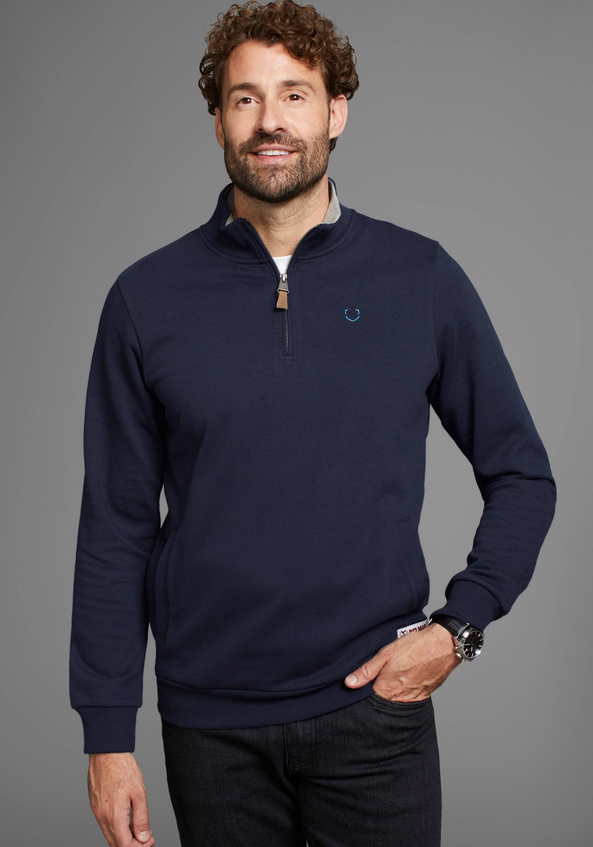 DELMAO Sweatshirt, mit Henley Kragen und Seitentaschen - NEUE KOLLEKTION von DELMAO