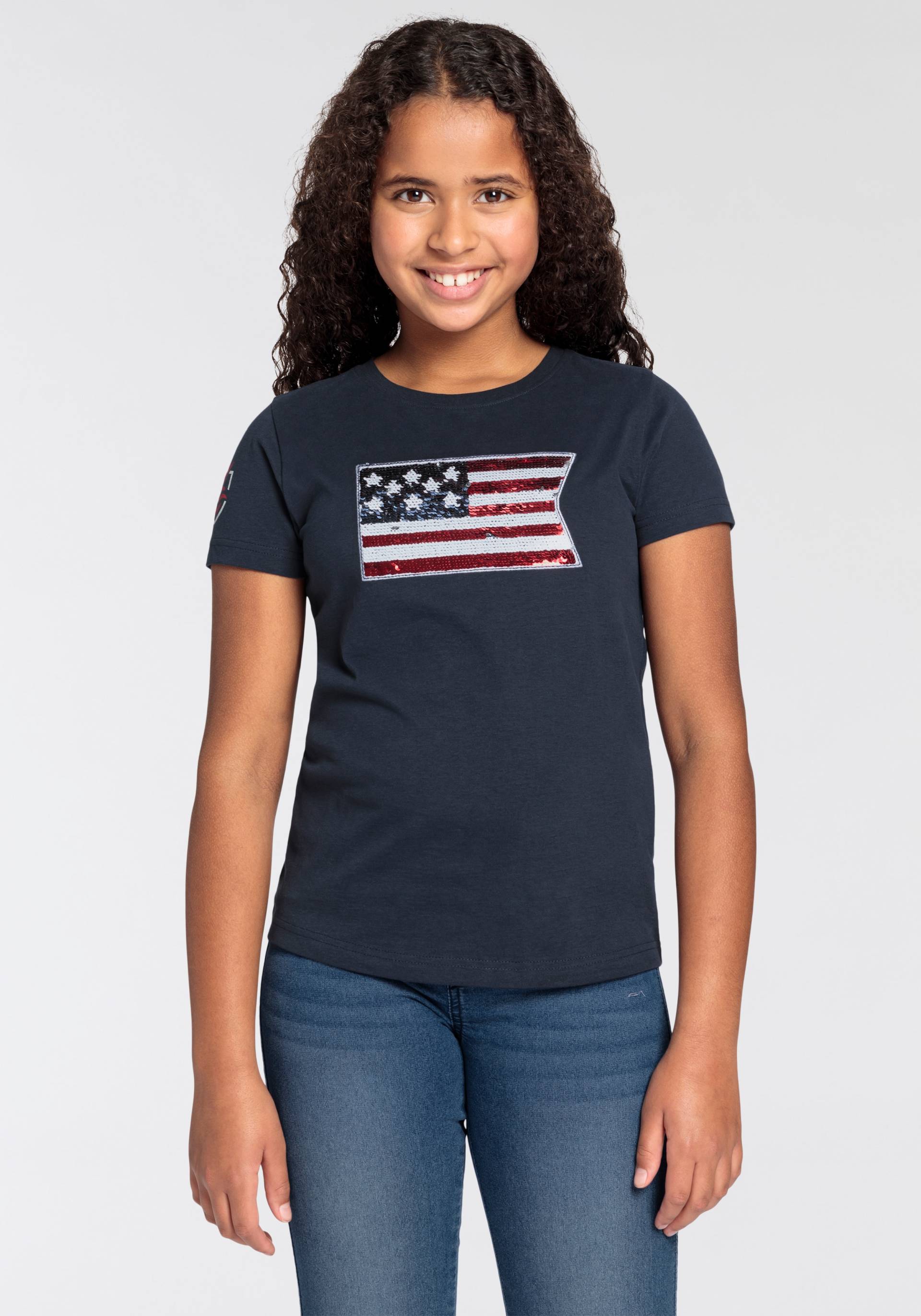 DELMAO T-Shirt »für Mädchen«, Flagge aus Wendepailletten, in 2 Farben zu tragen von DELMAO
