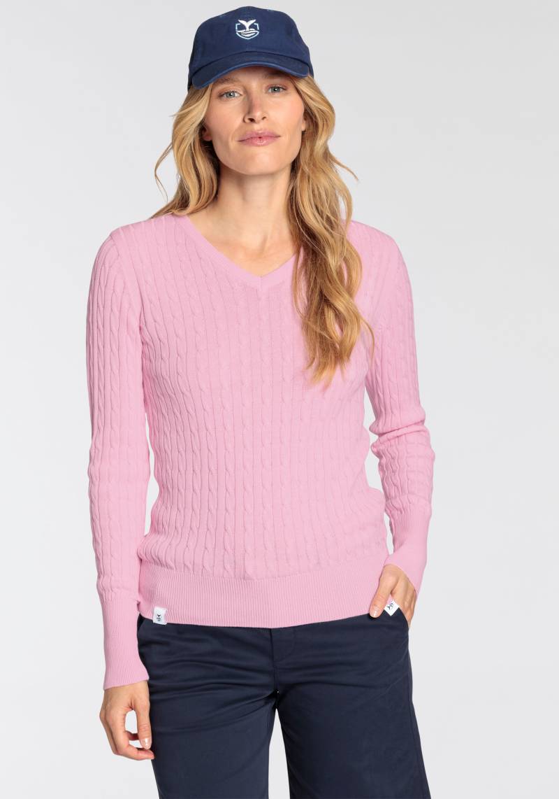 DELMAO V-Ausschnitt-Pullover, mit Zopfstrickmuster von DELMAO