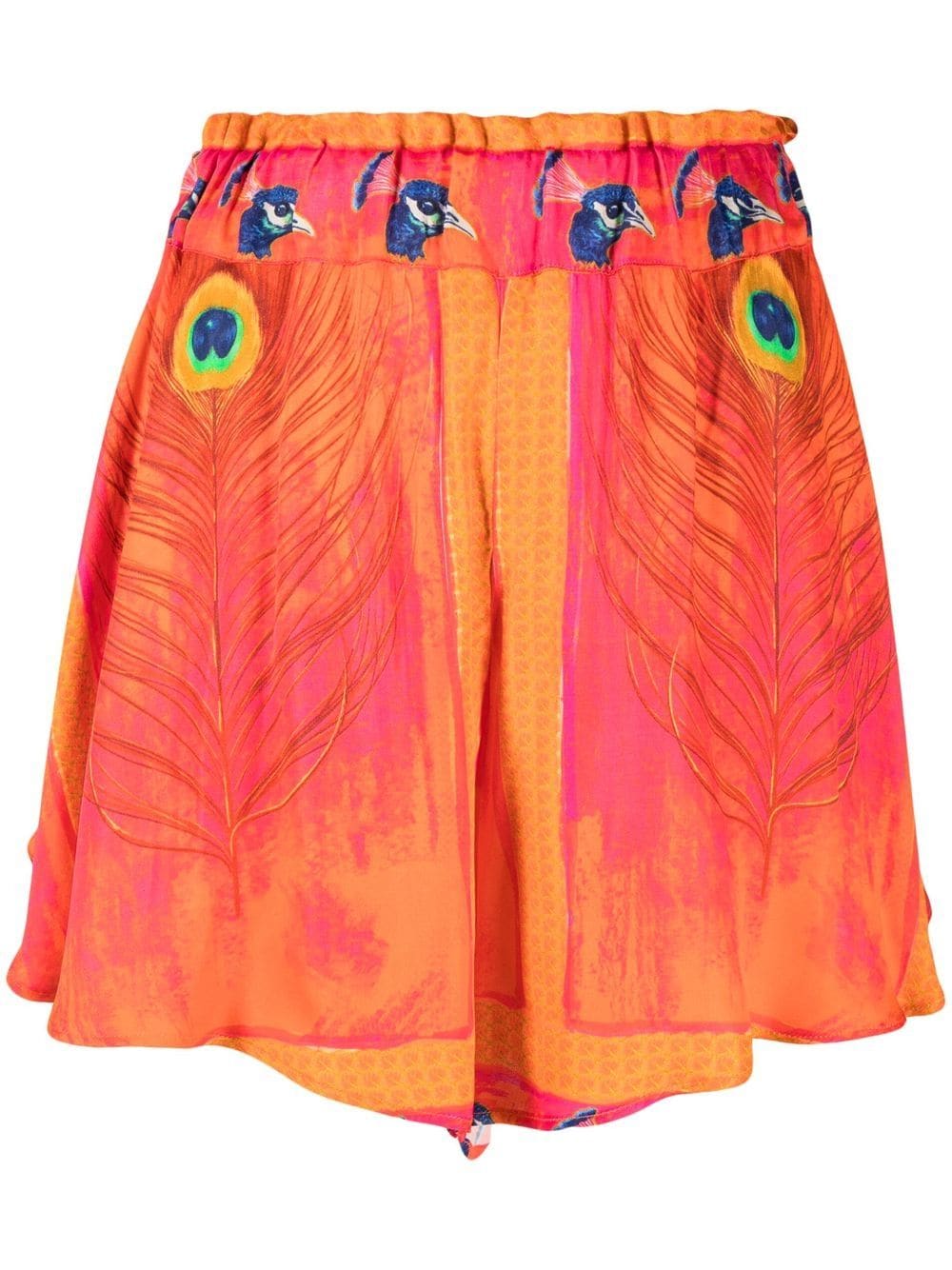 DEPENDANCE peacock-print high-waist shorts - Orange von DEPENDANCE