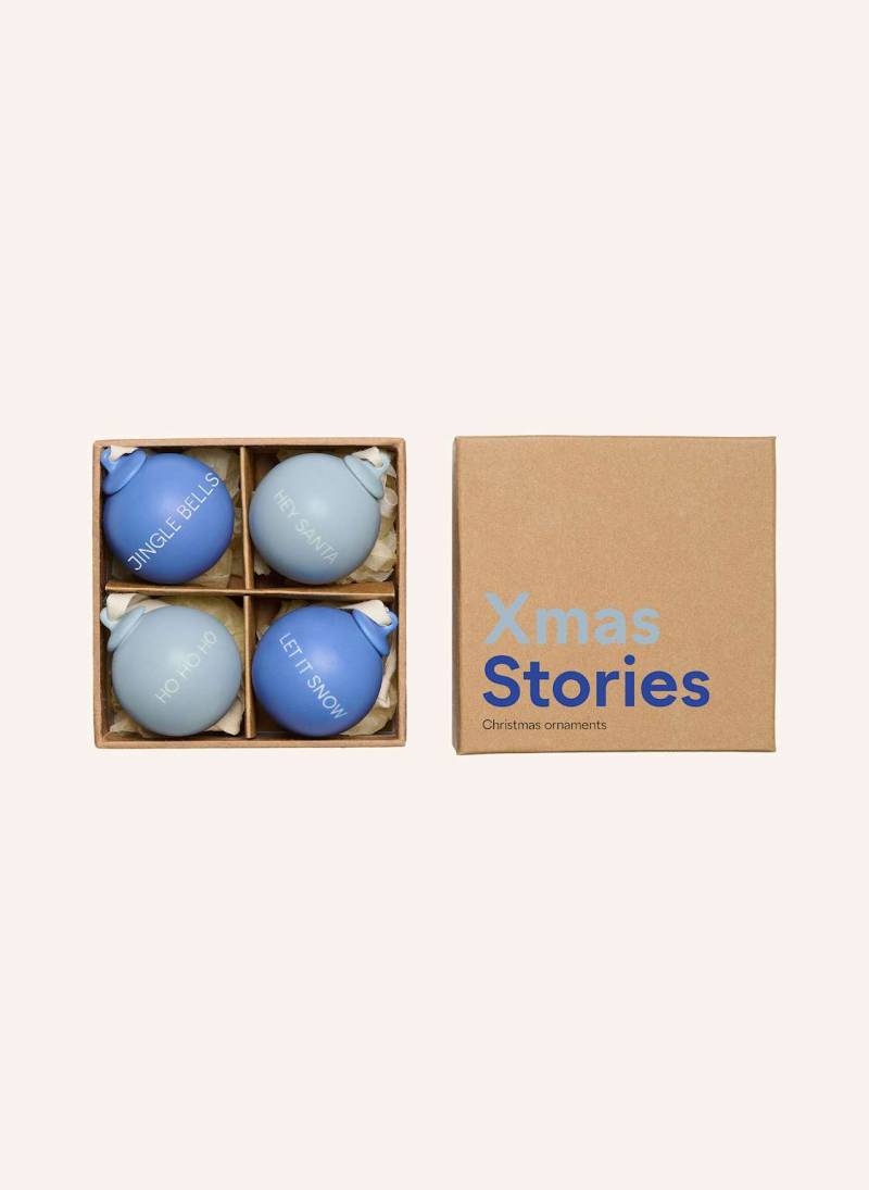 Design Letters 4er-Set Weihnachtskugeln Xmas Stories blau von DESIGN LETTERS