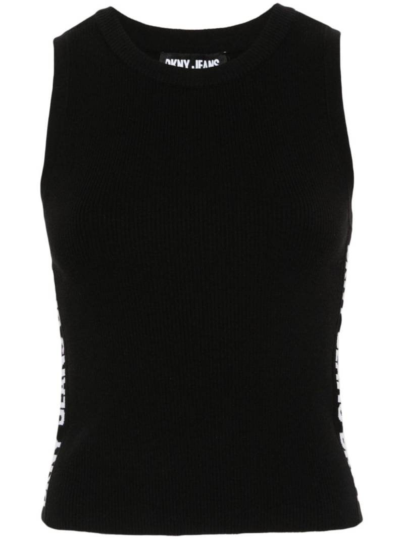 DKNY jacquard-logo ribbed top - Black von DKNY