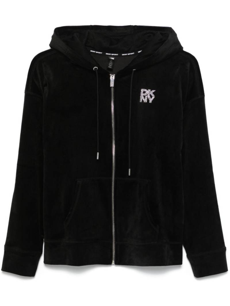 DKNY logo-embellished velour hoodie - Black von DKNY