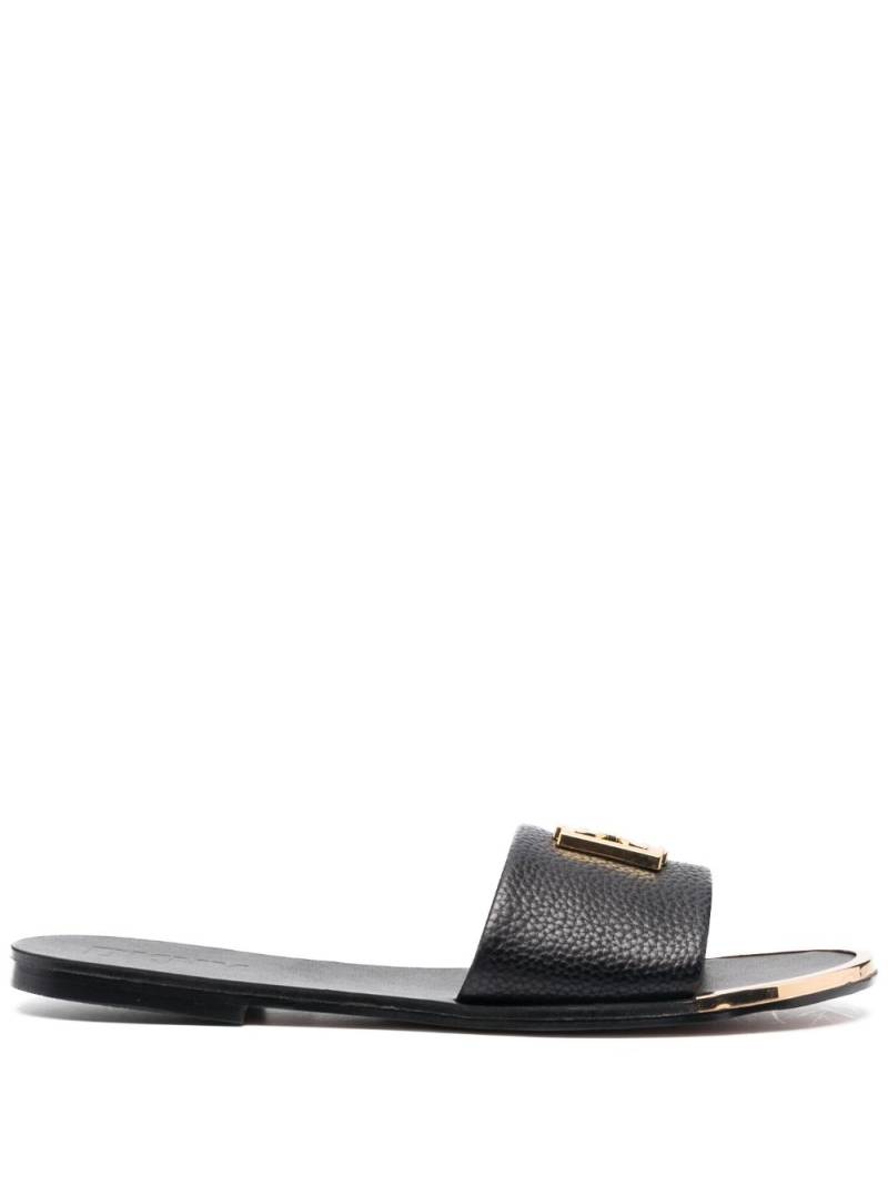 DKNY logo-plaque faux-leather slides - Black von DKNY