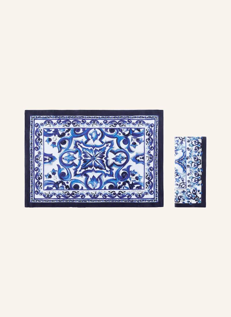 Dolce & Gabbana Casa Set: Stoffserviette Und Tischset Aus Leinen blau von DOLCE & GABBANA CASA