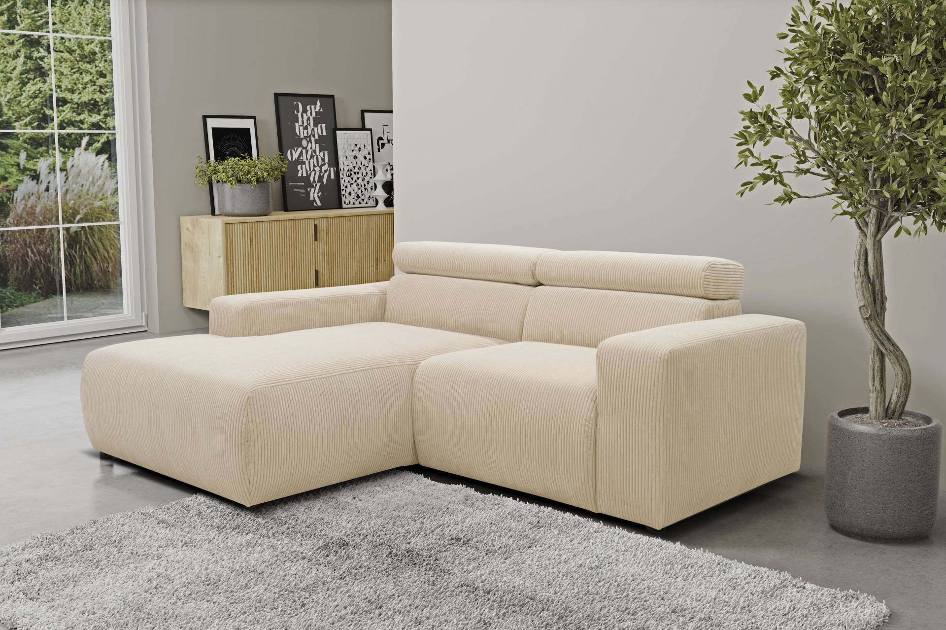 DOMO collection Ecksofa »Brandon kleine Ausführung B/T/H: 214/100/80 cm«, Mit Kopfteilverstellung, auch in Leder und Cord, L-Form von DOMO collection