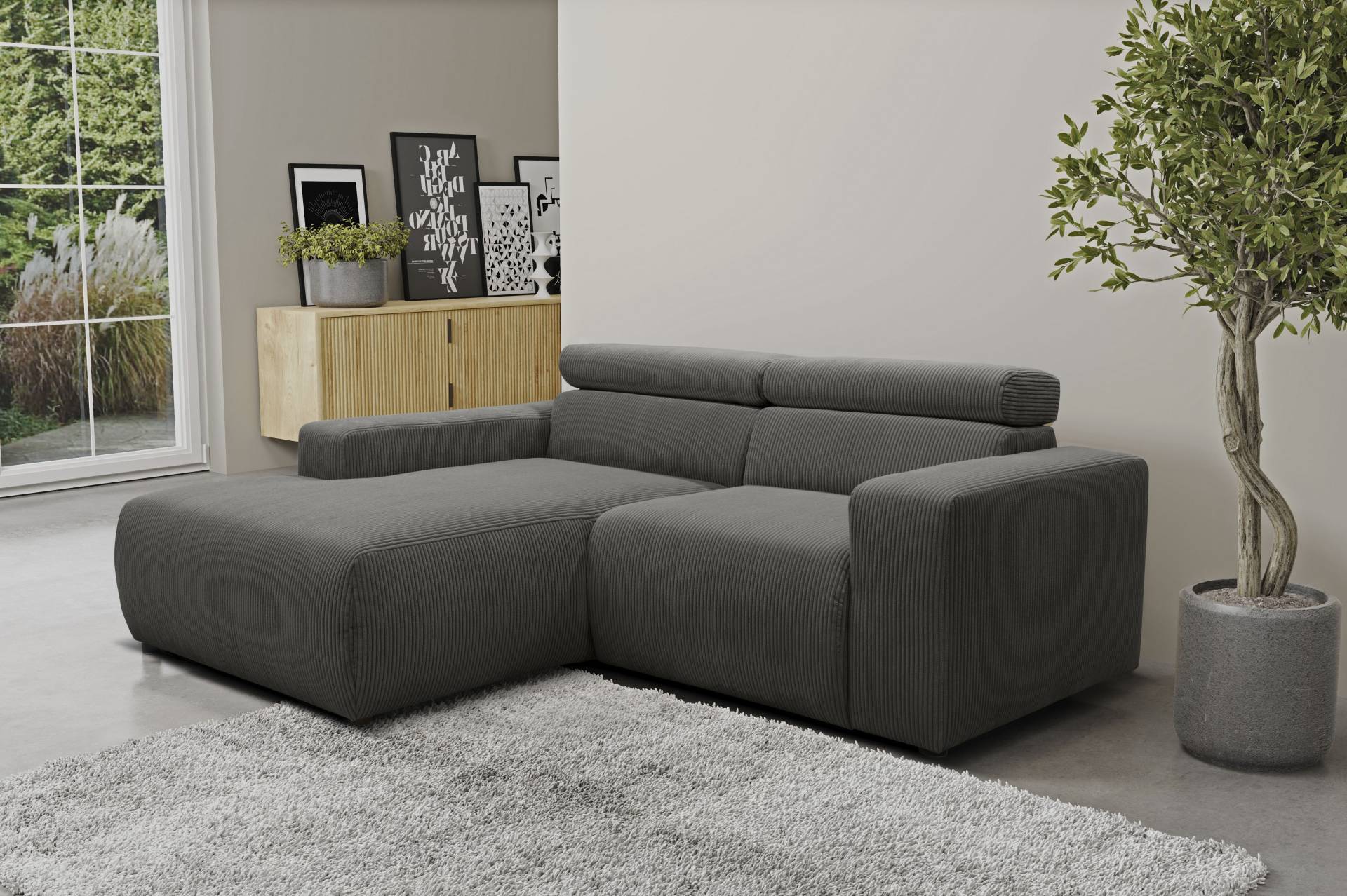 DOMO collection Ecksofa »Brandon kleine Ausführung B/T/H: 214/100/80 cm«, Mit Kopfteilverstellung, auch in Leder und Cord, L-Form von DOMO collection