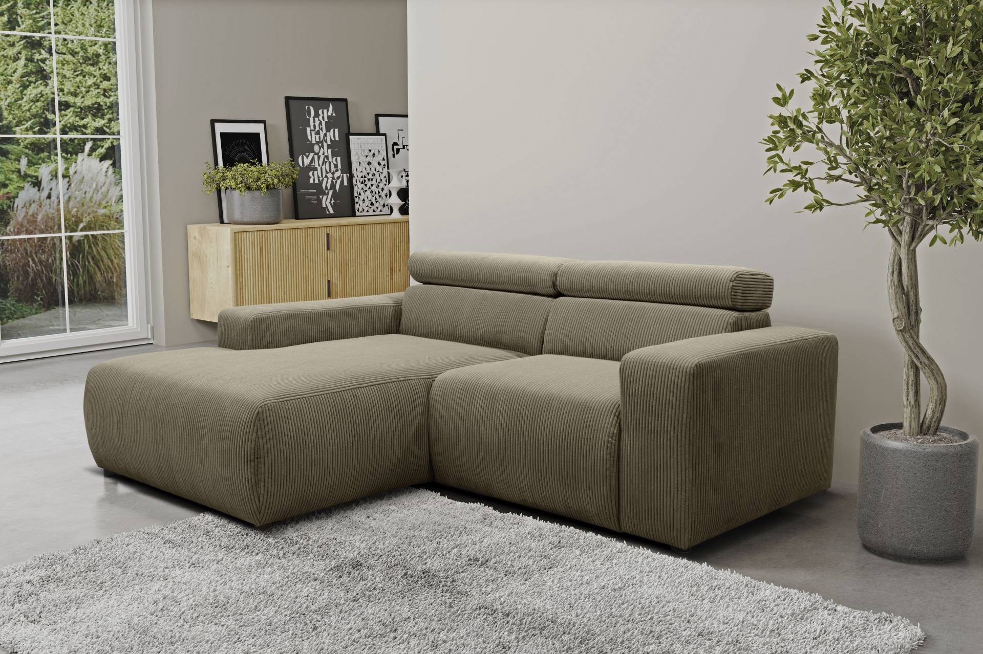 DOMO collection Ecksofa »Brandon kleine Ausführung B/T/H: 214/100/80 cm«, Mit Kopfteilverstellung, auch in Leder und Cord, L-Form von DOMO collection