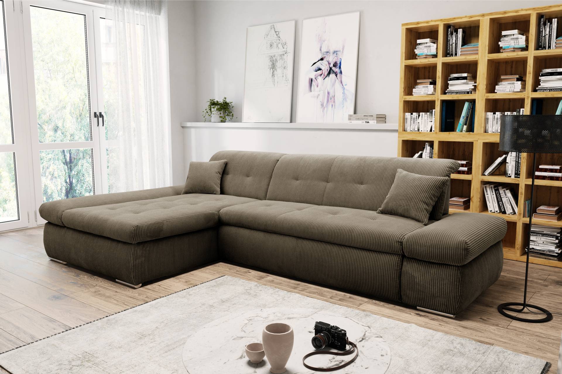 DOMO collection Ecksofa »Moric Luxus - B/T/H 300/172/80 cm, XXL-Format«, L-Form, 140kg Belastung/Sitz, in Cord, Chenille, Kunstleder von DOMO collection