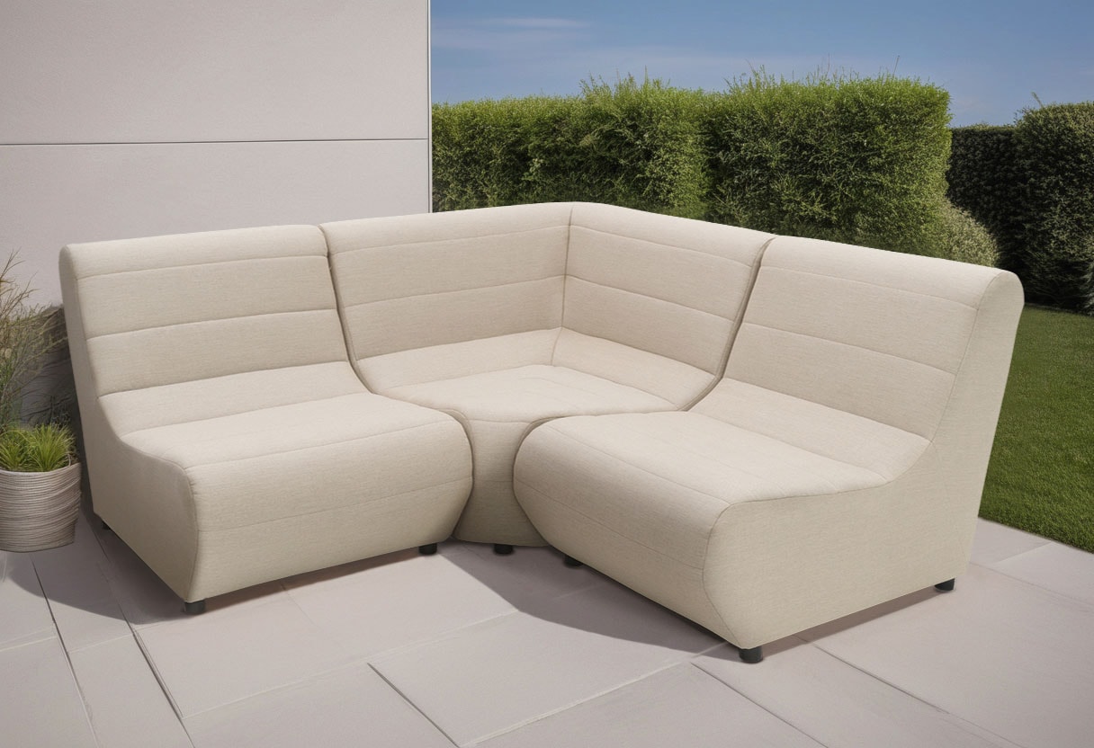 DOMO collection Ecksofa »Soleil, pflegeleichter und wetterfester Bezug«, Outdoor, besonderes Design und Formgebung, individuell erweiterbar von DOMO collection