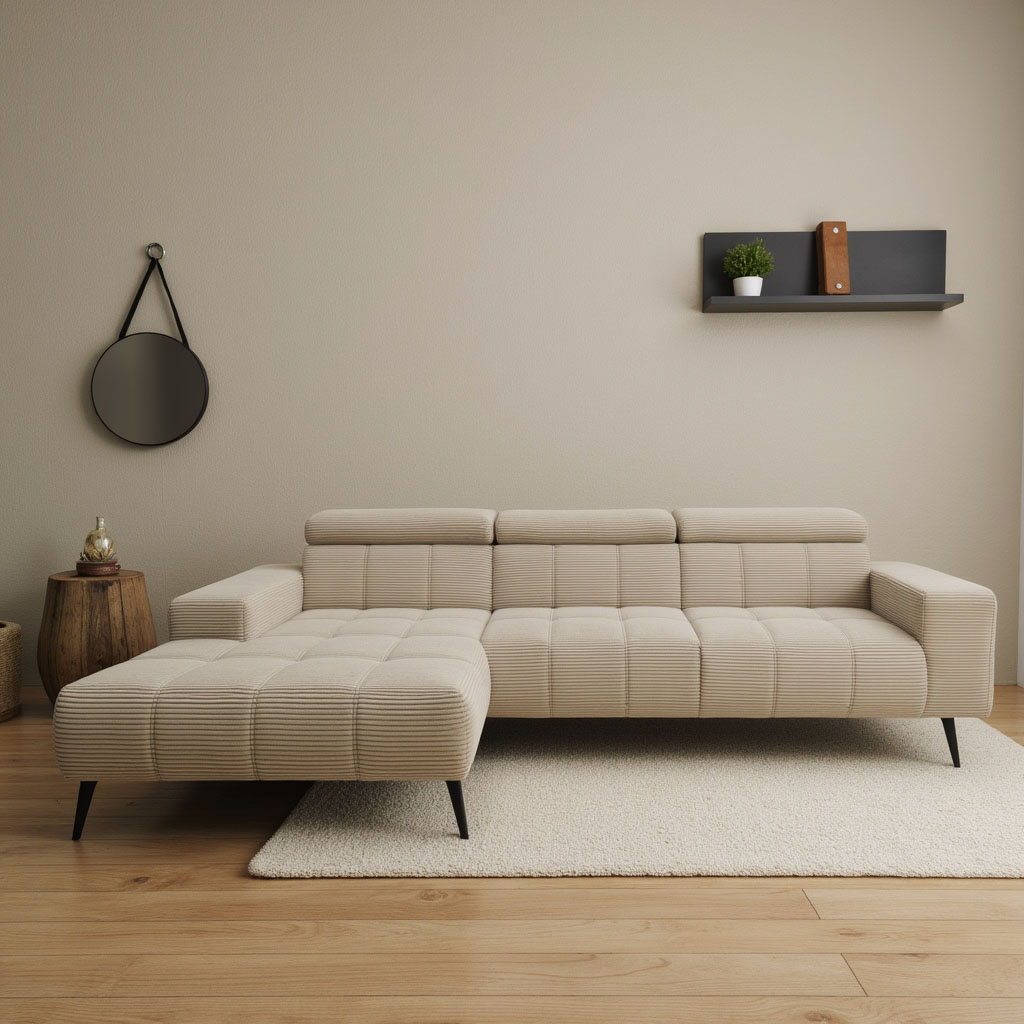 DOMO collection Ecksofa »Trento L-Form, mit Kufenfuss oder Einzelfuss«, wahlweise mit Kopfteilverstellung, Recamiere links/rechts bestellbar von DOMO collection