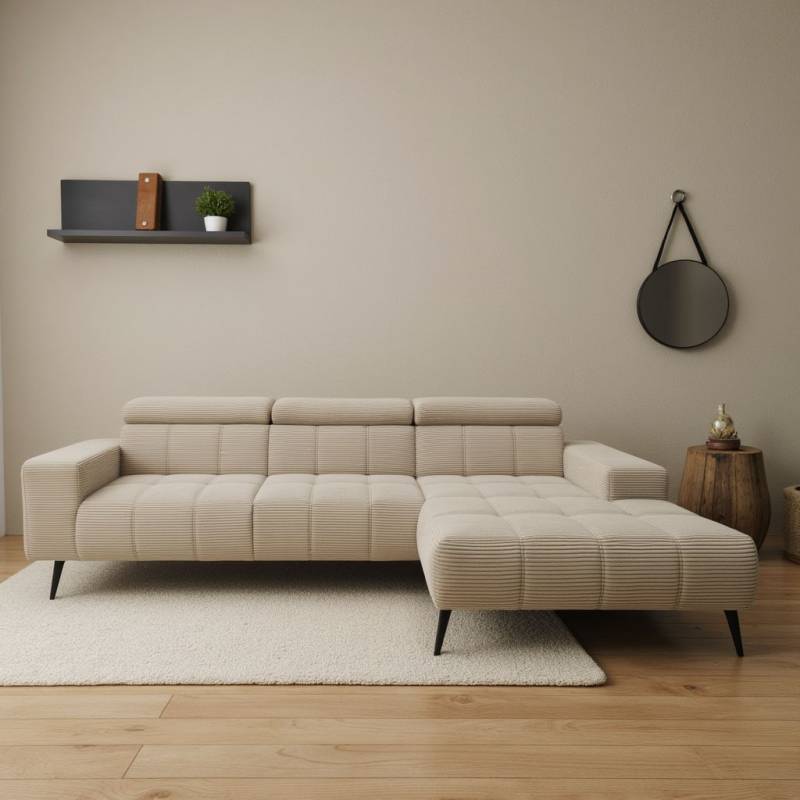 DOMO collection Ecksofa »Trento L-Form, mit Kufenfuss oder Einzelfuss«, wahlweise mit Kopfteilverstellung, Recamiere links/rechts bestellbar von DOMO collection