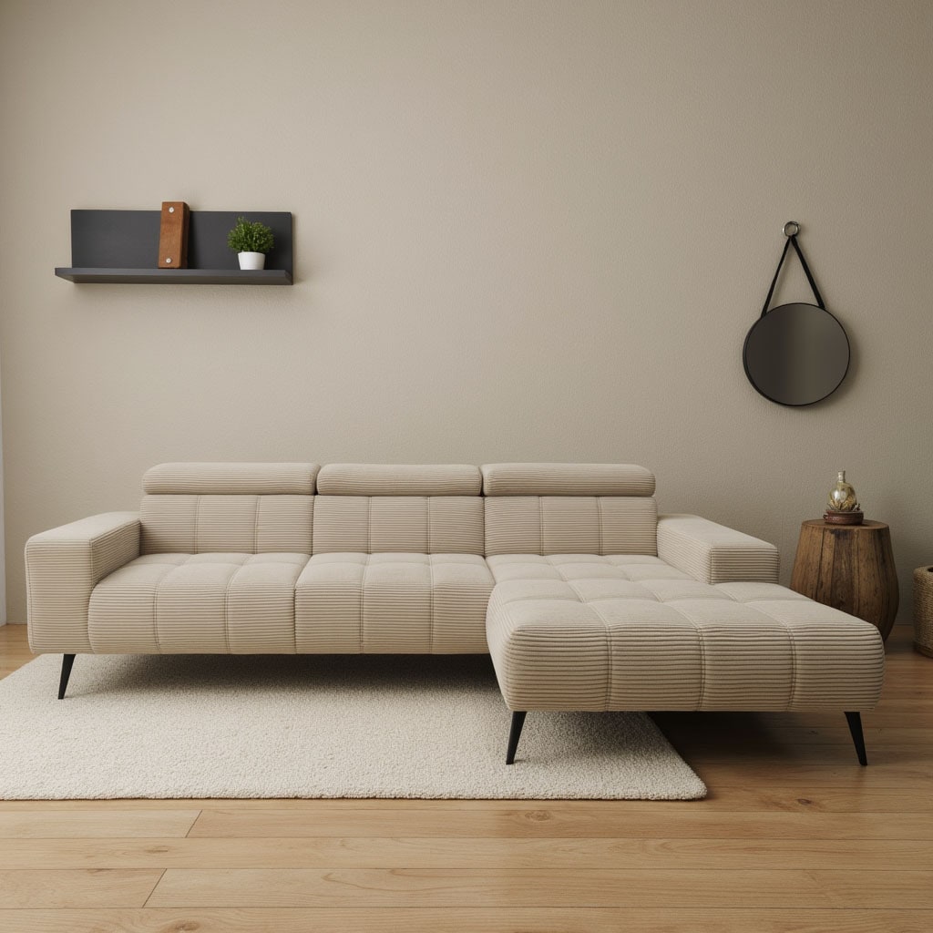 DOMO collection Ecksofa »Trento L-Form, mit Kufenfuss oder Einzelfuss«, wahlweise mit Kopfteilverstellung, Recamiere links/rechts bestellbar von DOMO collection