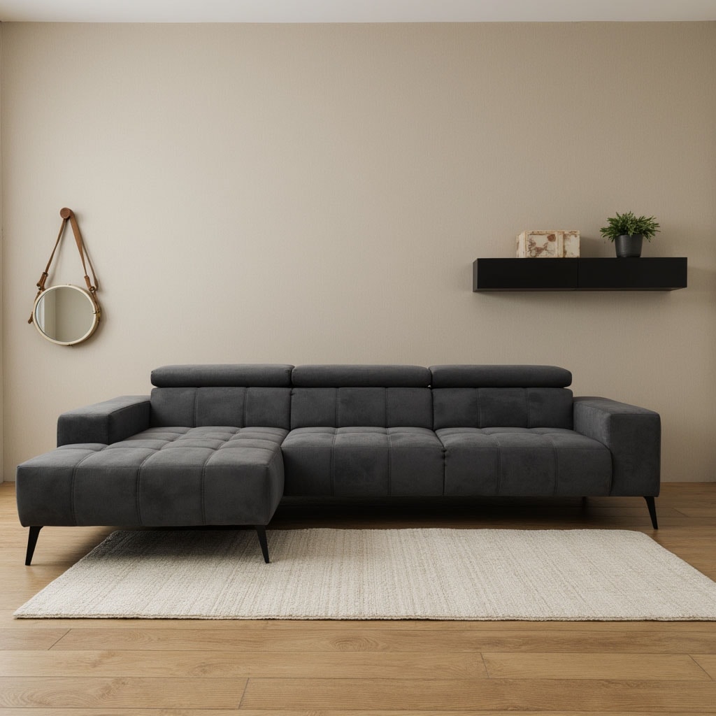 DOMO collection Ecksofa »Trento L-Form, mit Kufenfuss oder Einzelfuss«, wahlweise mit Kopfteilverstellung, Recamiere links/rechts bestellbar von DOMO collection