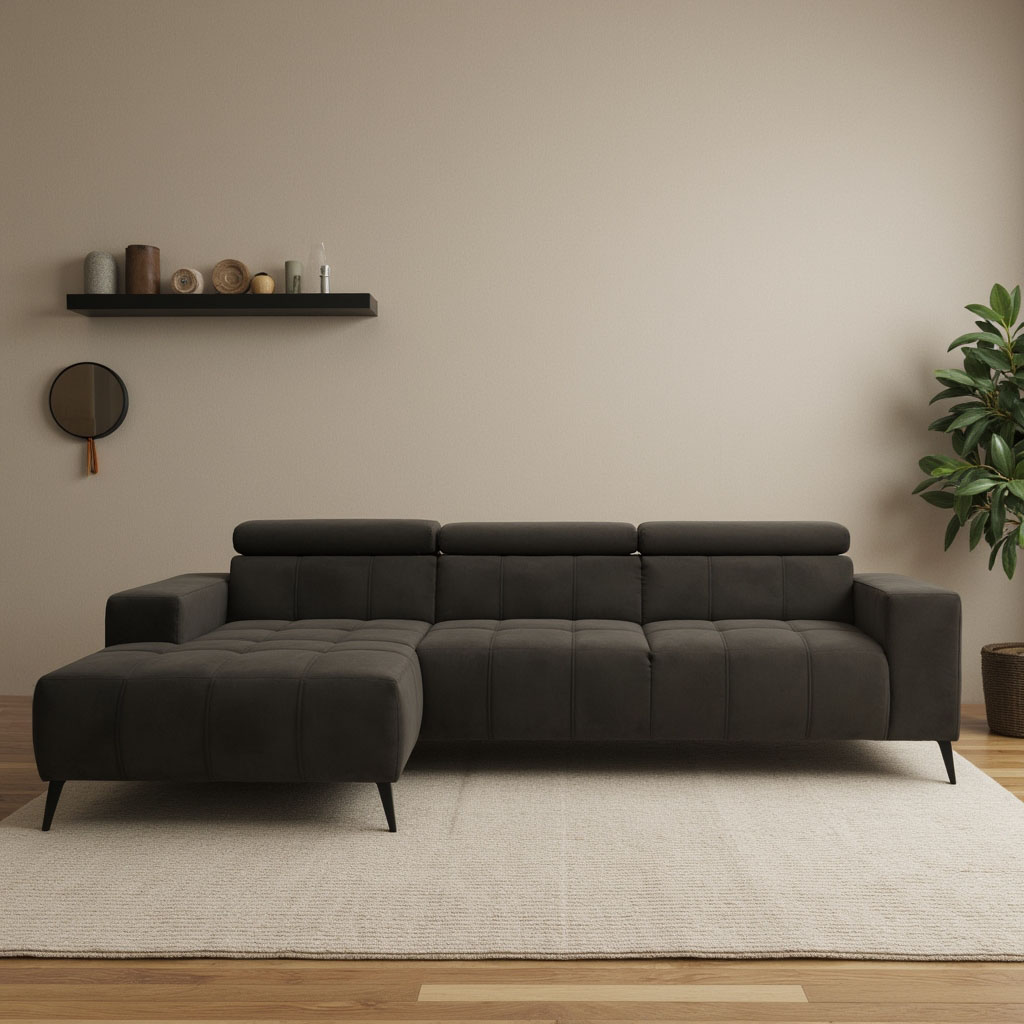 DOMO collection Ecksofa »Trento L-Form, mit Kufenfuss oder Einzelfuss«, wahlweise mit Kopfteilverstellung, Recamiere links/rechts bestellbar von DOMO collection