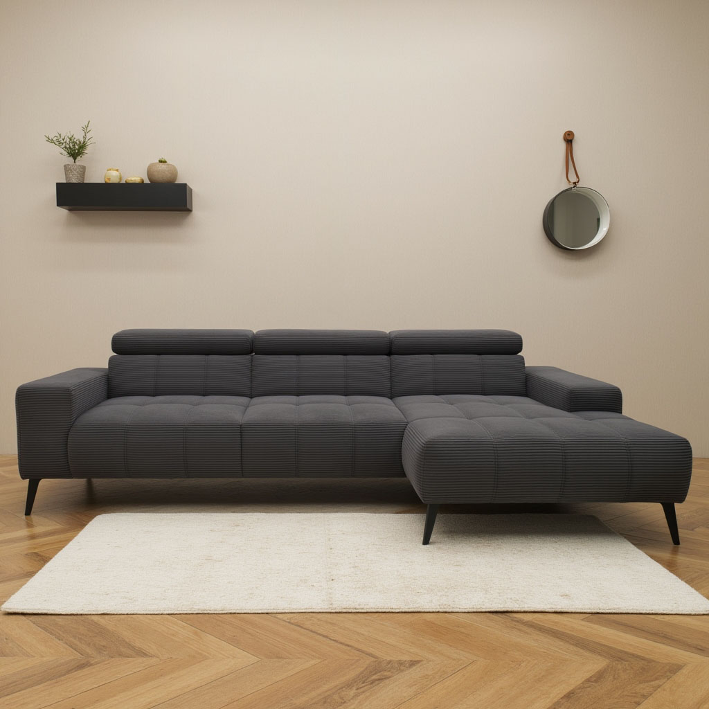 DOMO collection Ecksofa »Trento L-Form, mit Kufenfuss oder Einzelfuss«, wahlweise mit Kopfteilverstellung, Recamiere links/rechts bestellbar von DOMO collection