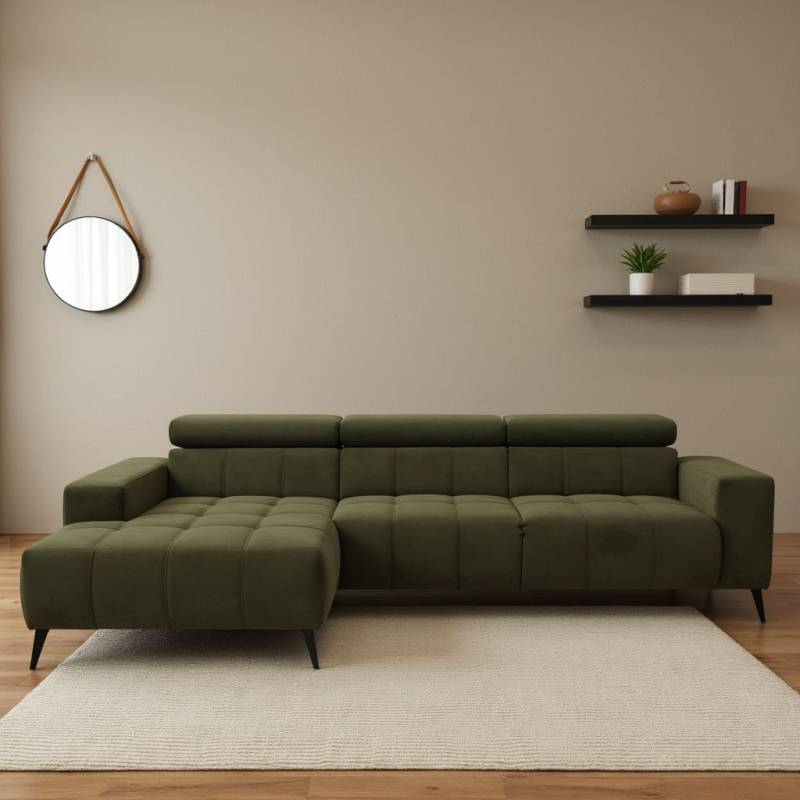 DOMO collection Ecksofa »Trento L-Form, mit Kufenfuss oder Einzelfuss«, wahlweise mit Kopfteilverstellung, Recamiere links/rechts bestellbar von DOMO collection