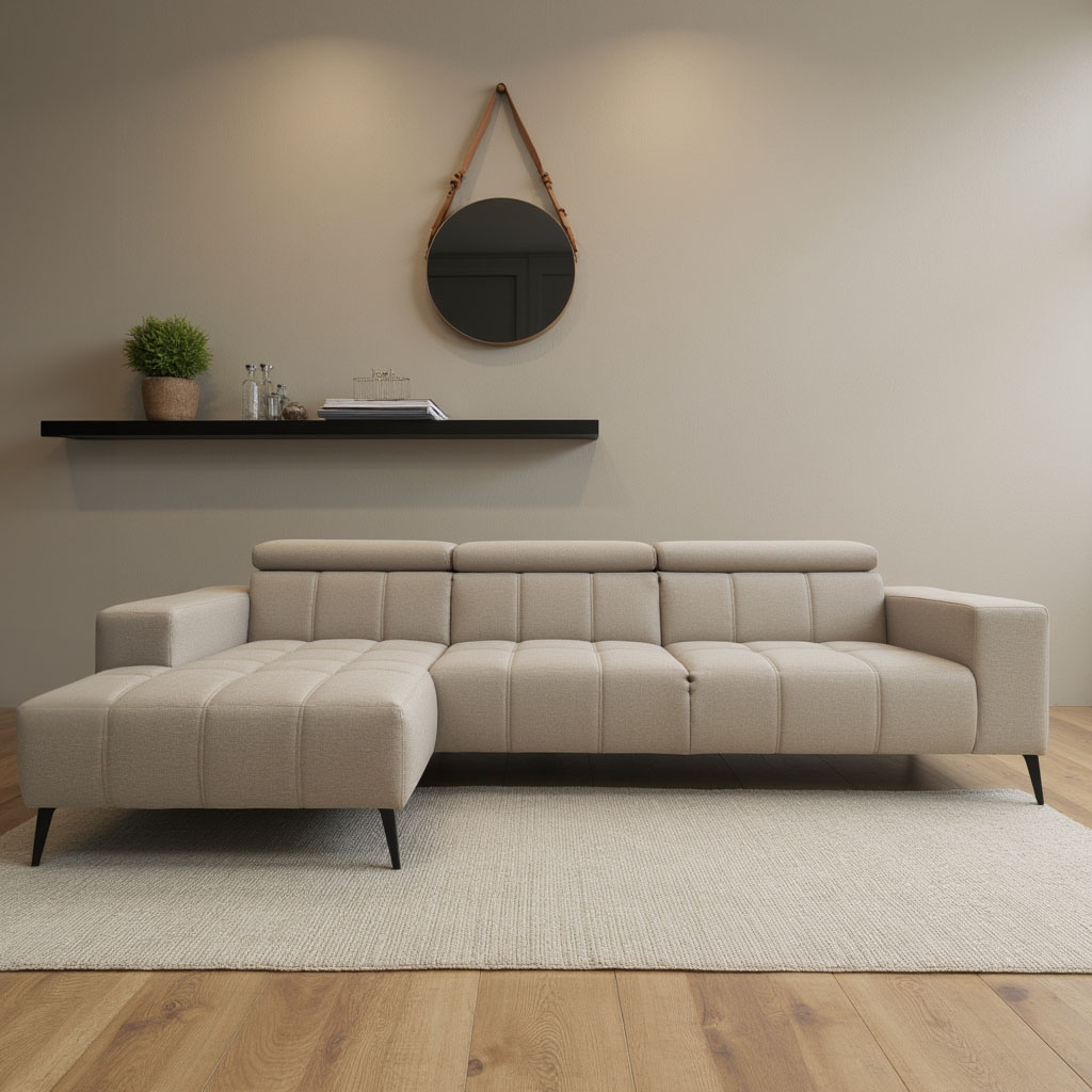 DOMO collection Ecksofa »Trento L-Form, mit Kufenfuss oder Einzelfuss«, wahlweise mit Kopfteilverstellung, Recamiere links/rechts bestellbar von DOMO collection