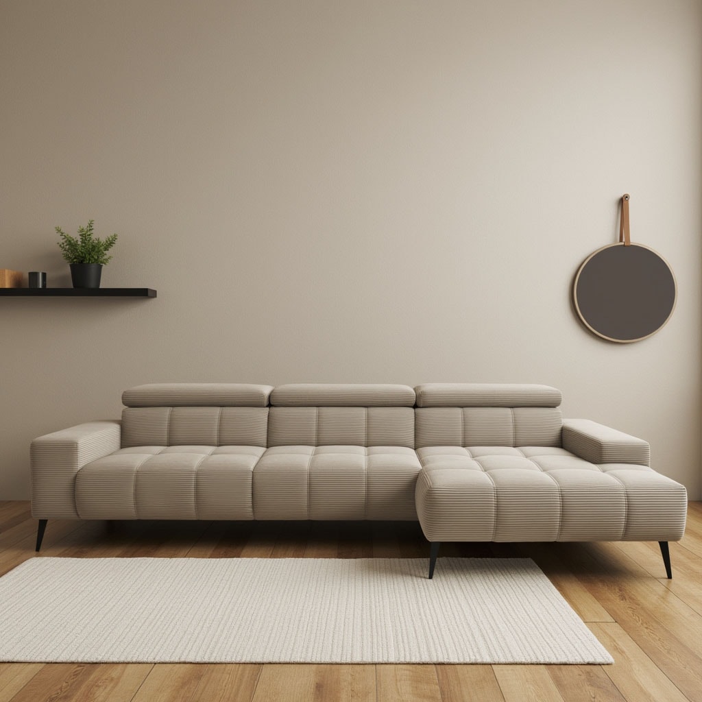 DOMO collection Ecksofa »Trento L-Form, mit Kufenfuss oder Einzelfuss«, wahlweise mit Kopfteilverstellung, Recamiere links/rechts bestellbar von DOMO collection