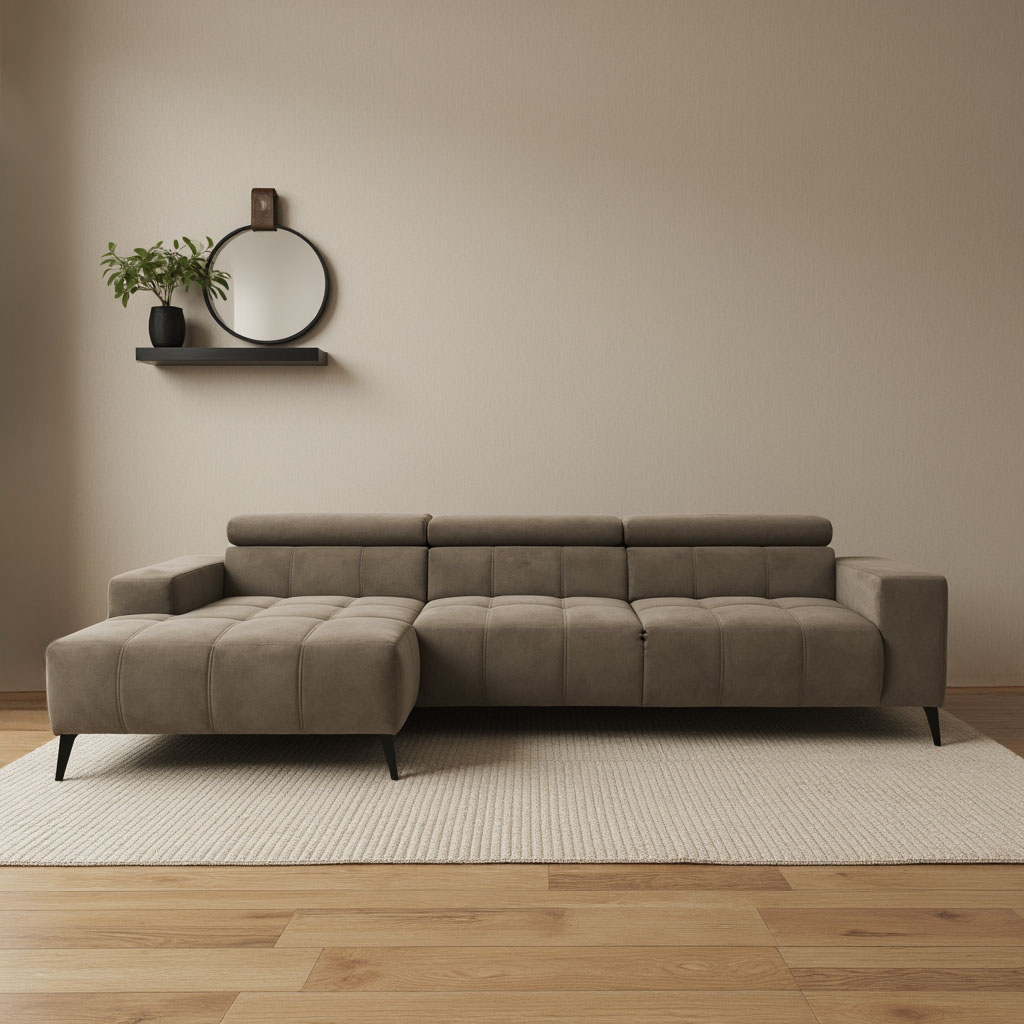 DOMO collection Ecksofa »Trento L-Form, mit Kufenfuss oder Einzelfuss«, wahlweise mit Kopfteilverstellung, Recamiere links/rechts bestellbar von DOMO collection