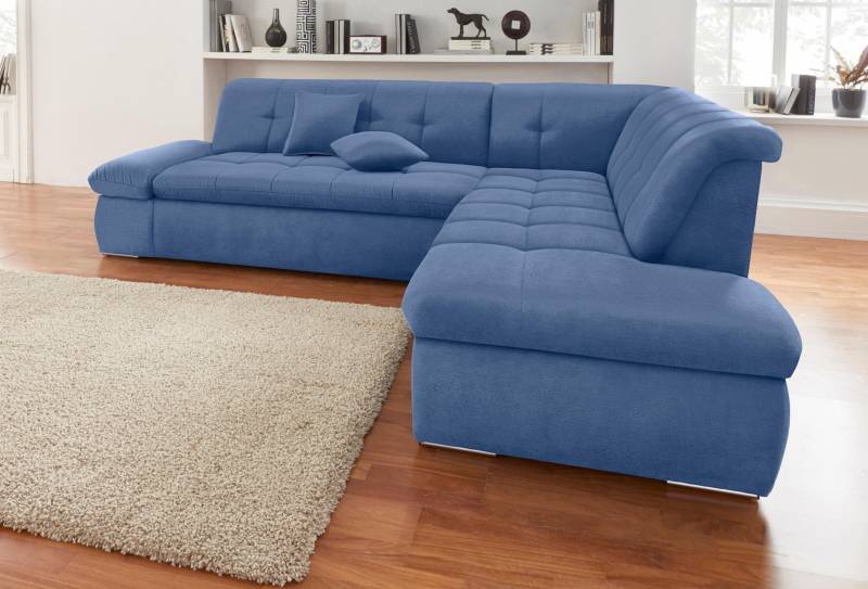 DOMO collection Ecksofa »NMoric incl. Zierkissen B/T/H: 273/216/80 cm L-Form«, Ottomanen-Abschluss, wahlweise mit Bettfunktion und Armlehnverstellung von DOMO collection