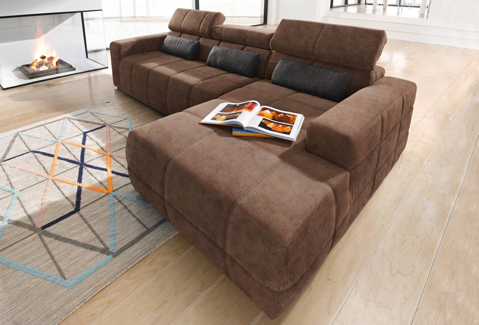 DOMO collection Ecksofa »Brandon grosse Ausführung B/T/H: 289/177/80 cm, auch in Leder und Cord«, mit Kopfteilverstellung, wahlweise Sitztiefenverstellung, L-Form von DOMO collection