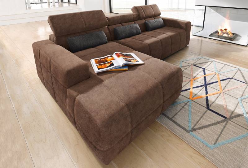 DOMO collection Ecksofa »Brandon grosse Ausführung B/T/H: 289/177/80 cm, auch in Leder und Cord«, mit Kopfteilverstellung, wahlweise Sitztiefenverstellung, L-Form von DOMO collection