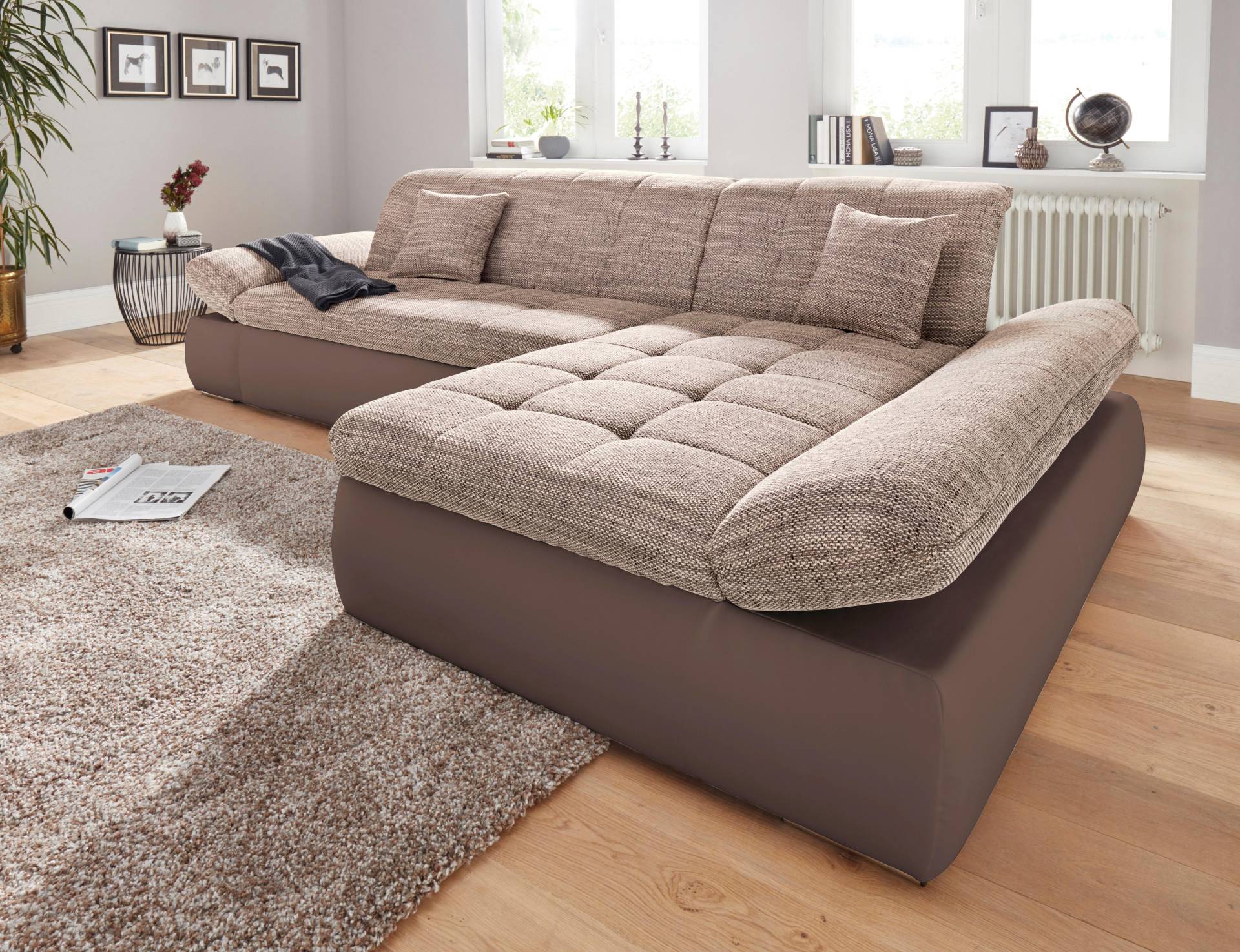 DOMO collection Ecksofa »PB Moric wahlweise mit Bettfunktion + Armteilverstellung, L-Form«, im XXL-Format, B/T/H:300/172/80 cm, feine Steppung von DOMO collection