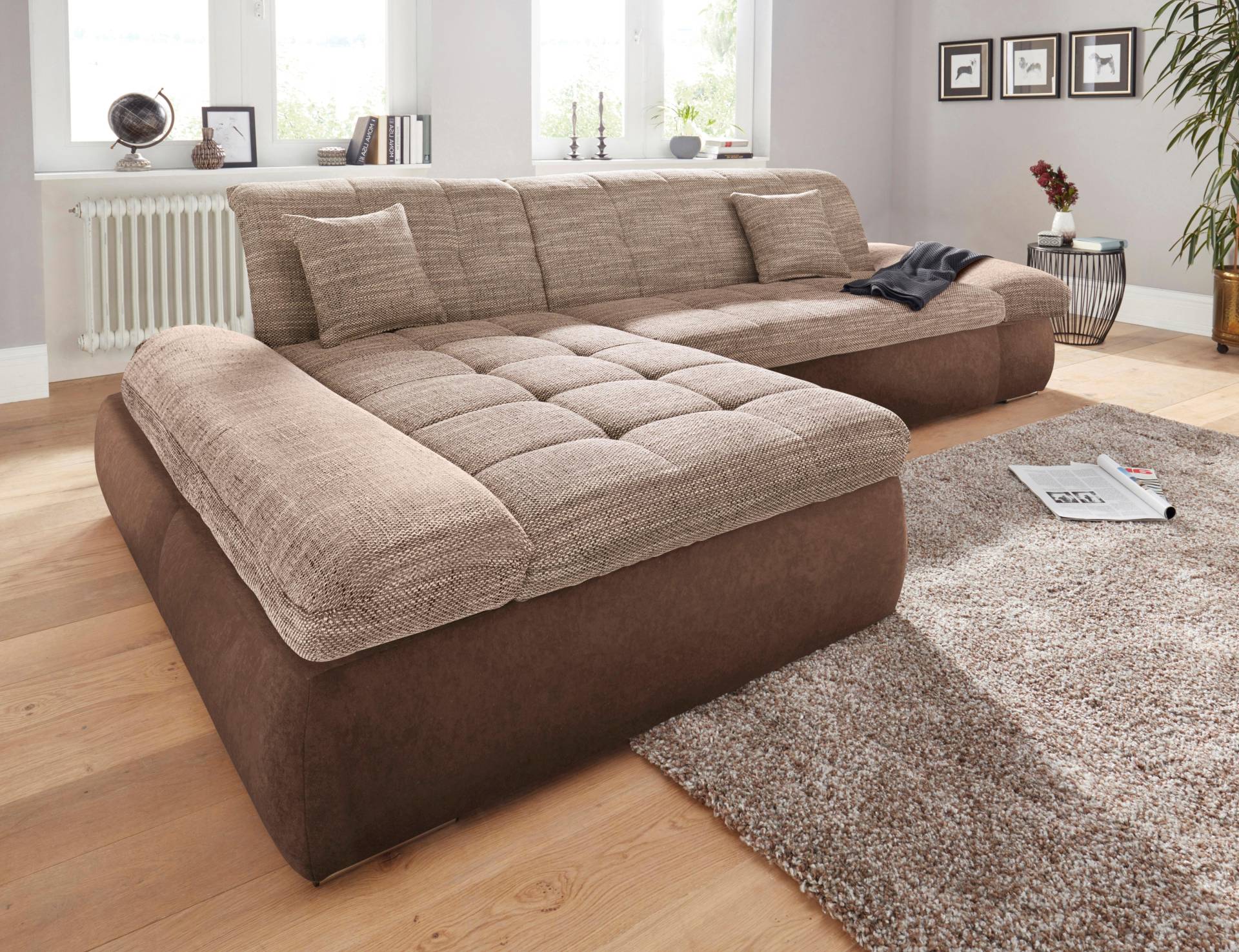 DOMO collection Ecksofa »PB Moric wahlweise mit Bettfunktion + Armteilverstellung, L-Form«, im XXL-Format, B/T/H:300/172/80 cm, feine Steppung von DOMO collection